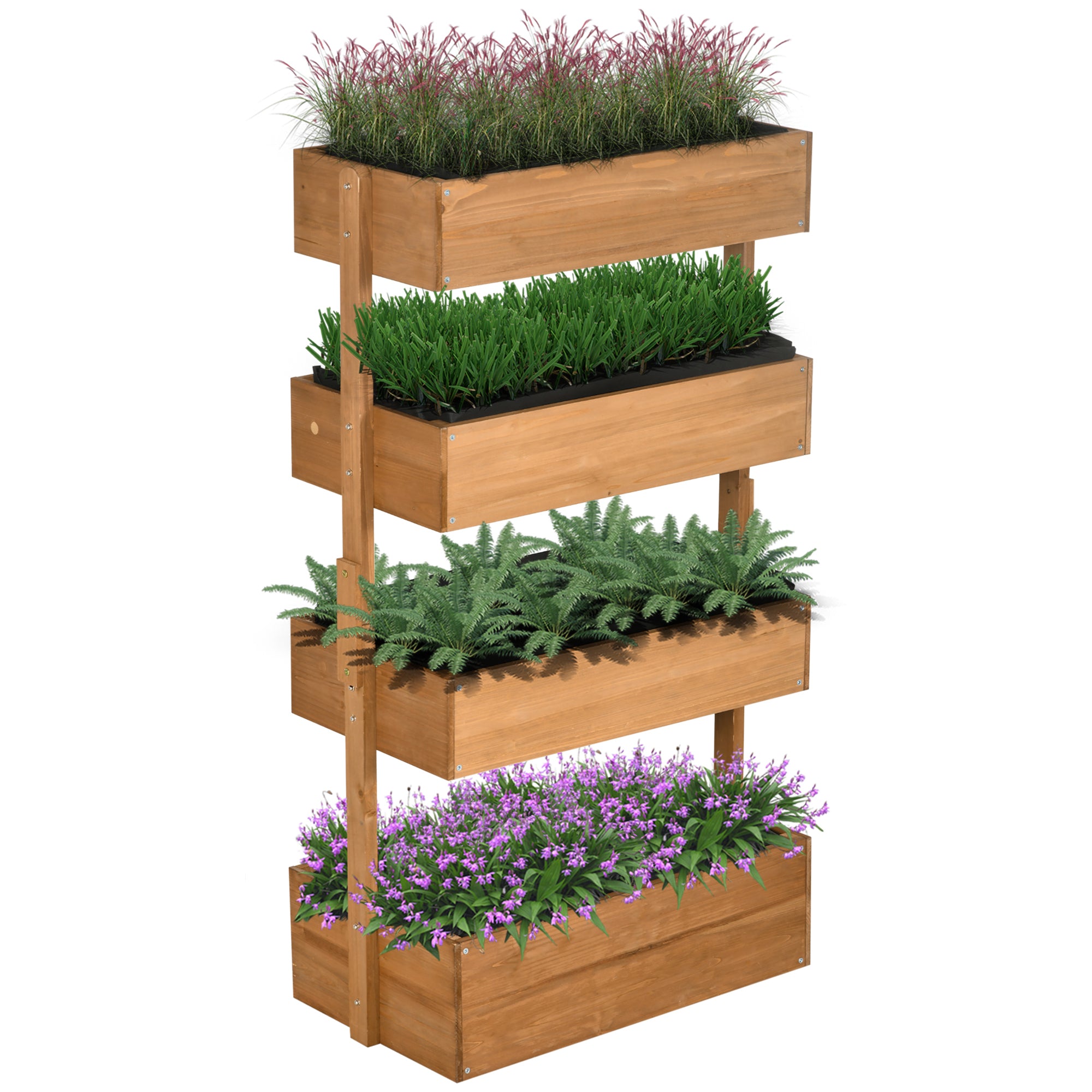 Outsunny 4-Tier Raised Garden Bed, Vertical Elevated Planter Rack with Non-woven Fabric, Wooden Raised Planter Boxes for Indoor and Outdoor