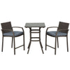 Outsunny 3 Pieces Patio Bar Set Wicker Garden Bistro Set Outdoor Furniture PE Rattan Table and Stools with Seat Cushion, Grey