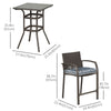 Outsunny 3 Pieces Patio Bar Set Wicker Garden Bistro Set Outdoor Furniture PE Rattan Table and Stools with Seat Cushion, Grey