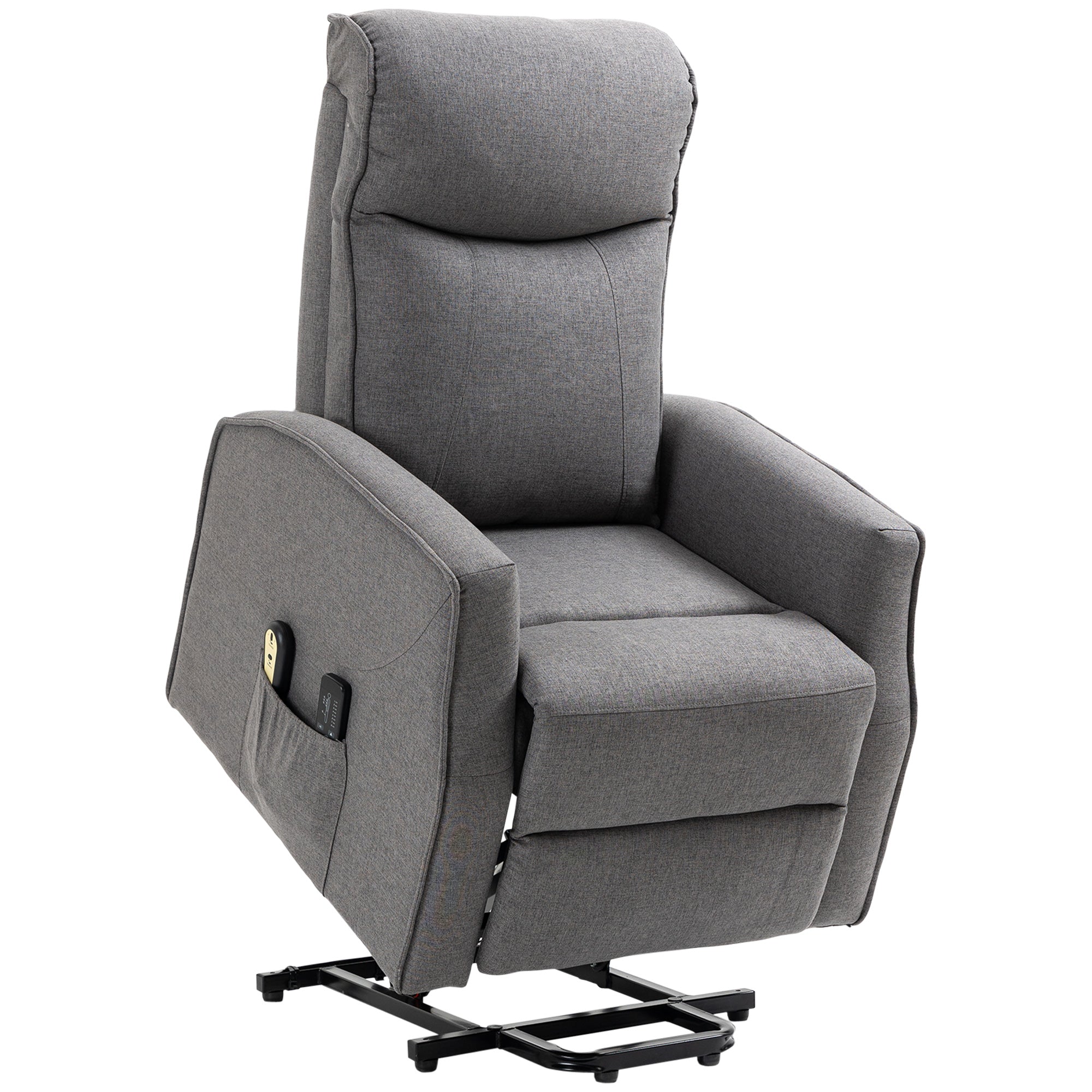 HOMCOM Power Lift Massage Recliner Chair, Electric Linen Fabric Reclining Chair with 8 Vibration Points, Remote Control, Side Pockets, Dark Grey