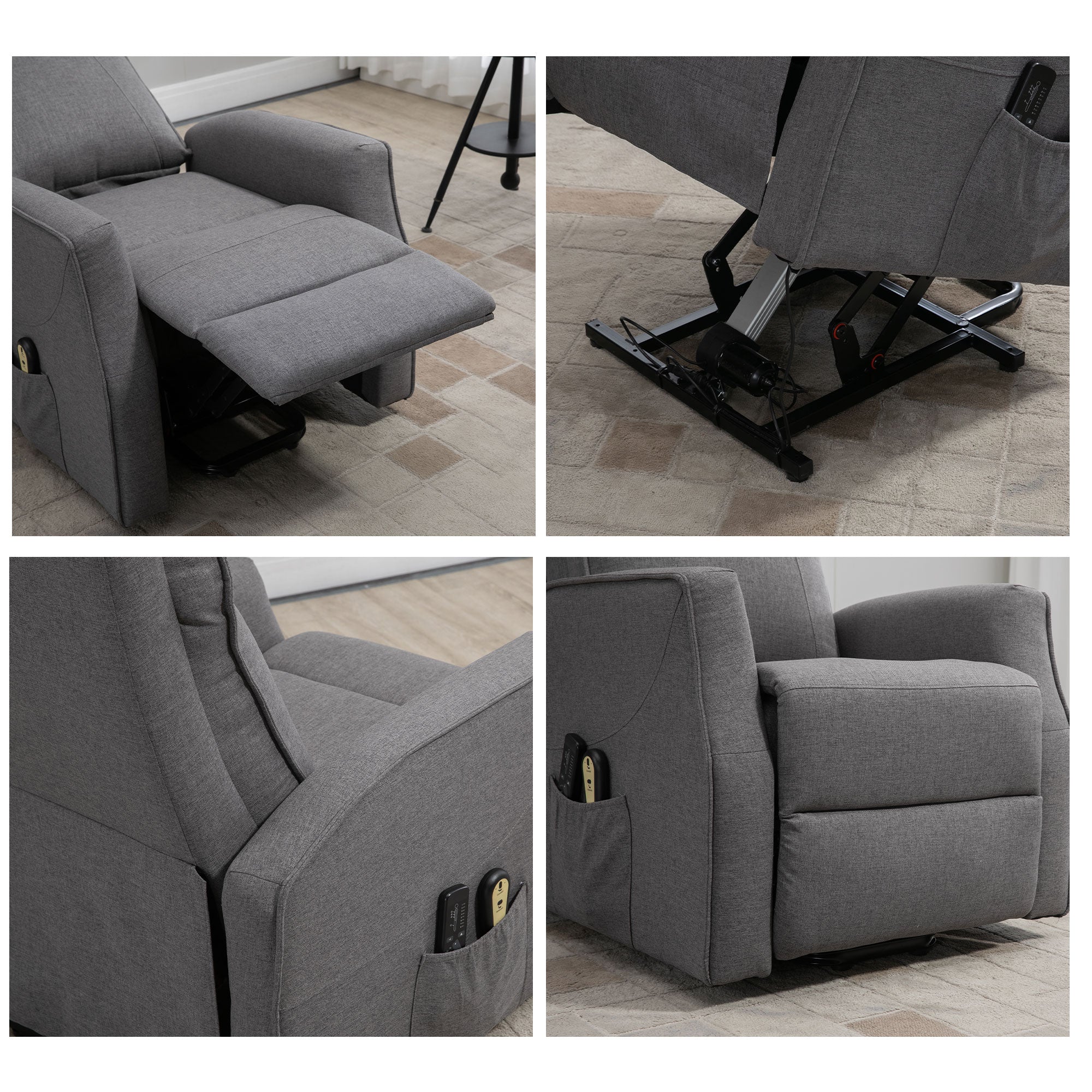 HOMCOM Power Lift Massage Recliner Chair, Electric Linen Fabric Reclining Chair with 8 Vibration Points, Remote Control, Side Pockets, Dark Grey