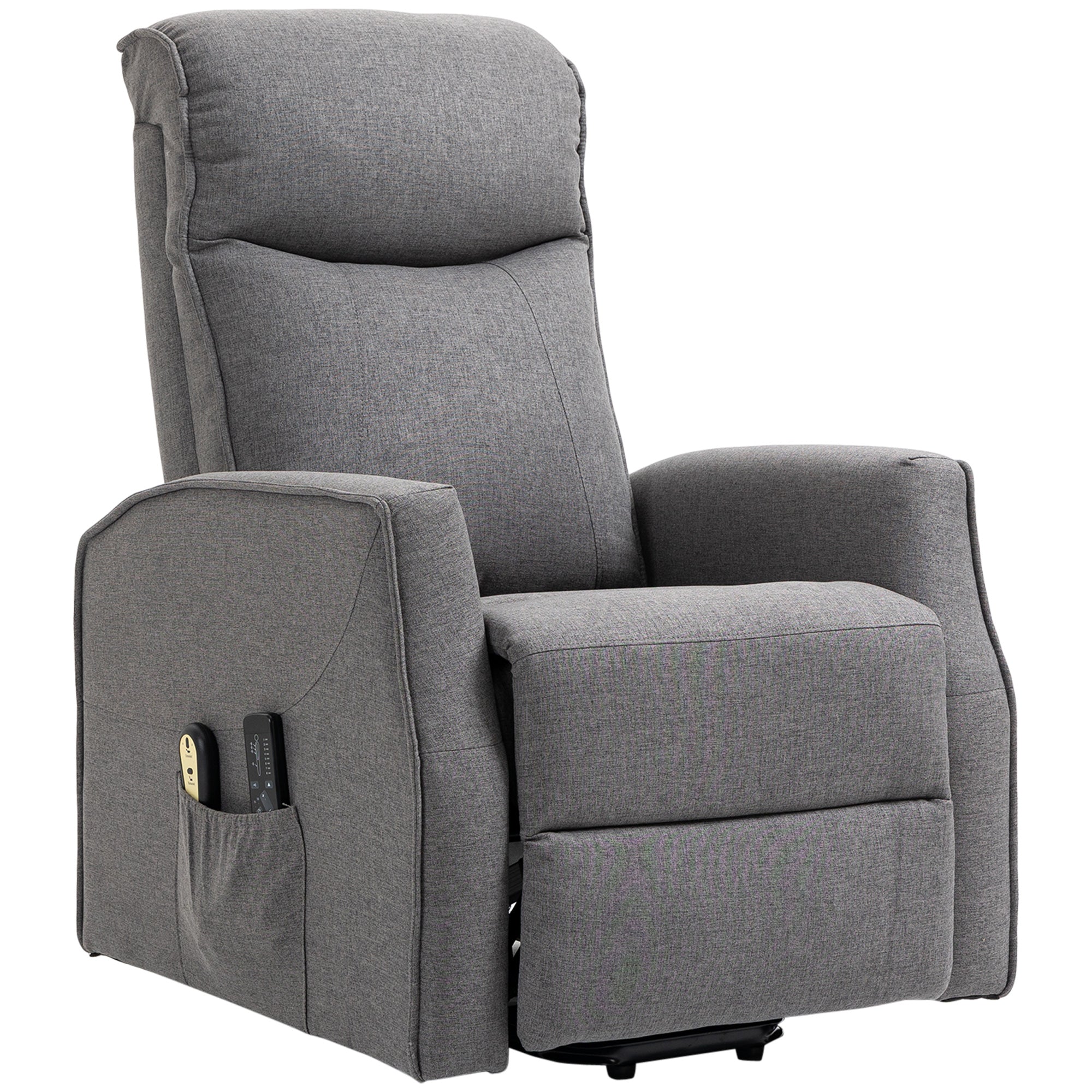 HOMCOM Power Lift Massage Recliner Chair, Electric Linen Fabric Reclining Chair with 8 Vibration Points, Remote Control, Side Pockets, Dark Grey