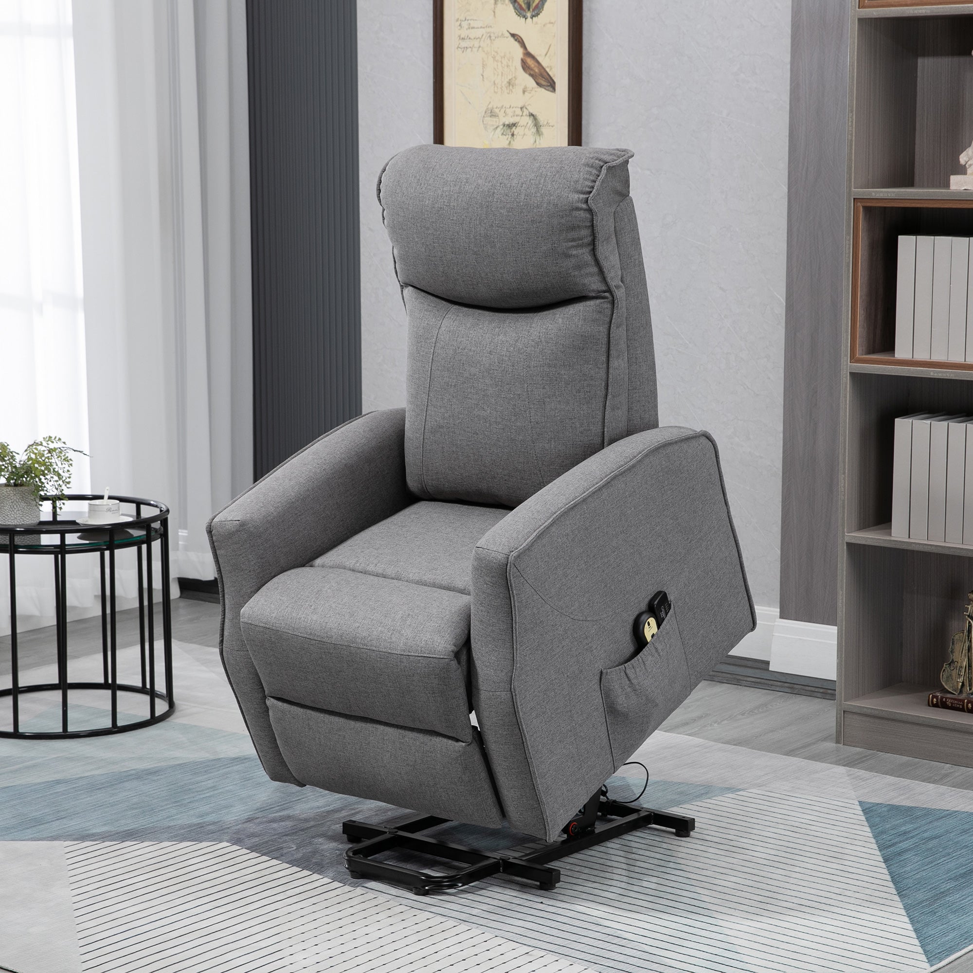 HOMCOM Power Lift Massage Recliner Chair, Electric Linen Fabric Reclining Chair with 8 Vibration Points, Remote Control, Side Pockets, Dark Grey