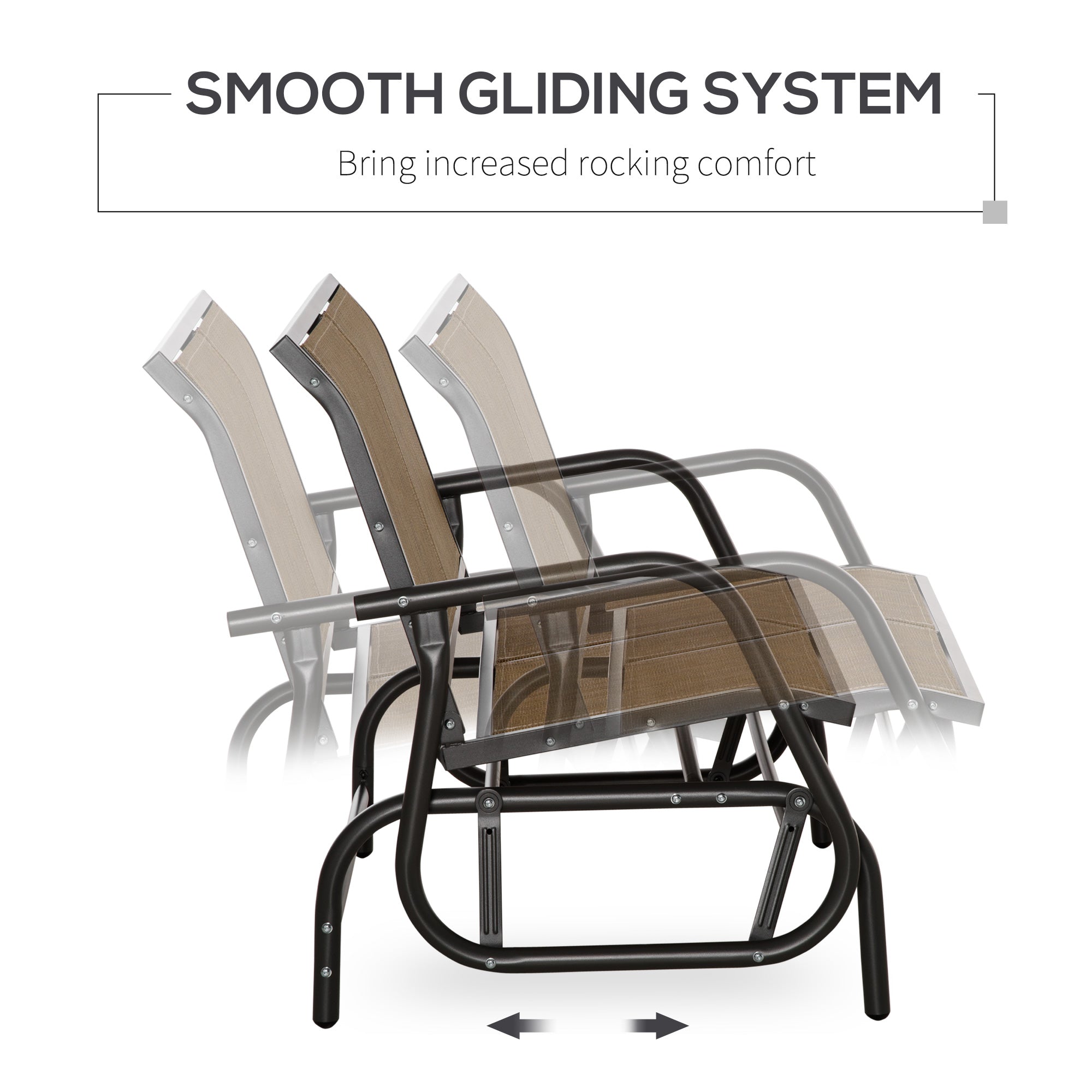 Outsunny Patio Double Glider Outdoor Steel Sling Fabric Gliding Bench Garden Swing Chair Heavy-Duty Porch Rocker Garden Loveseat Brown