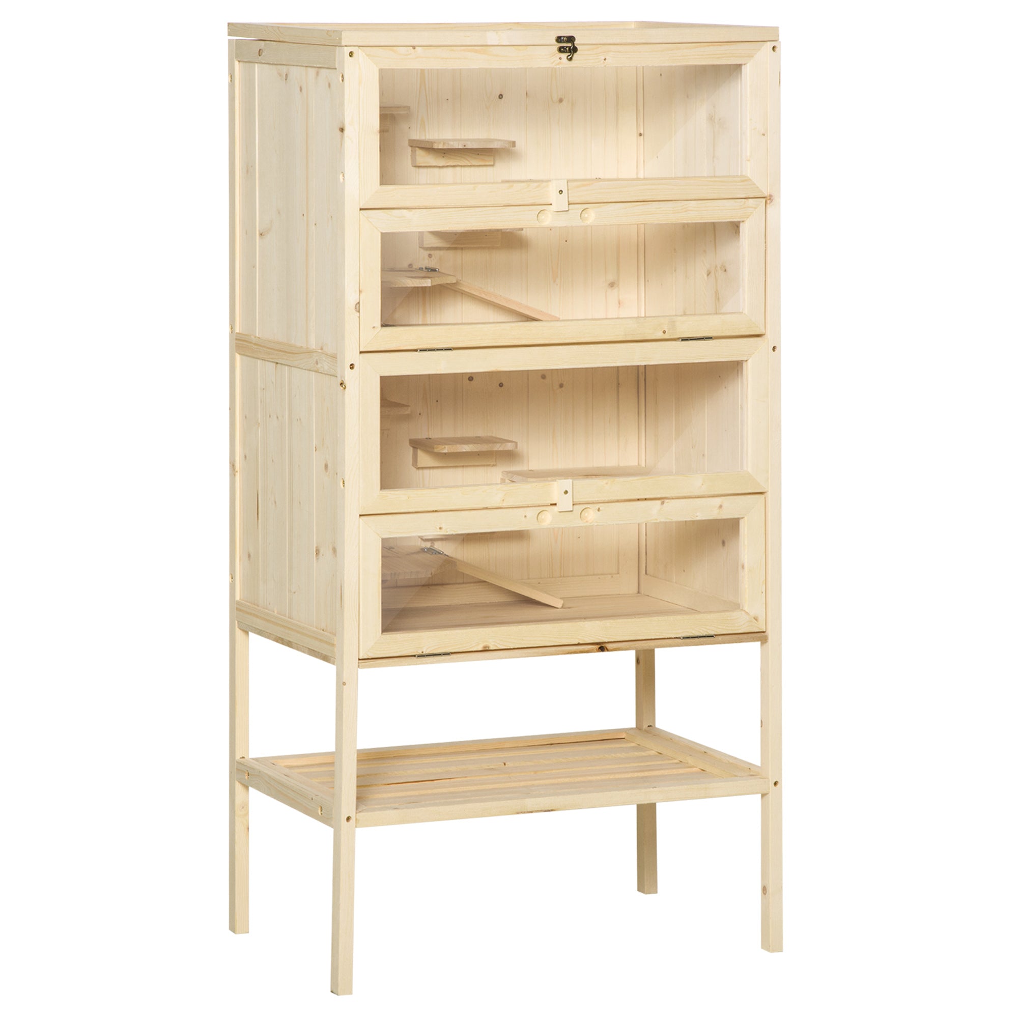 PawHut Fir Wood Hamster Cage Mouse Rats Small Animals Play House Exercise Activity Center, 47.25"H