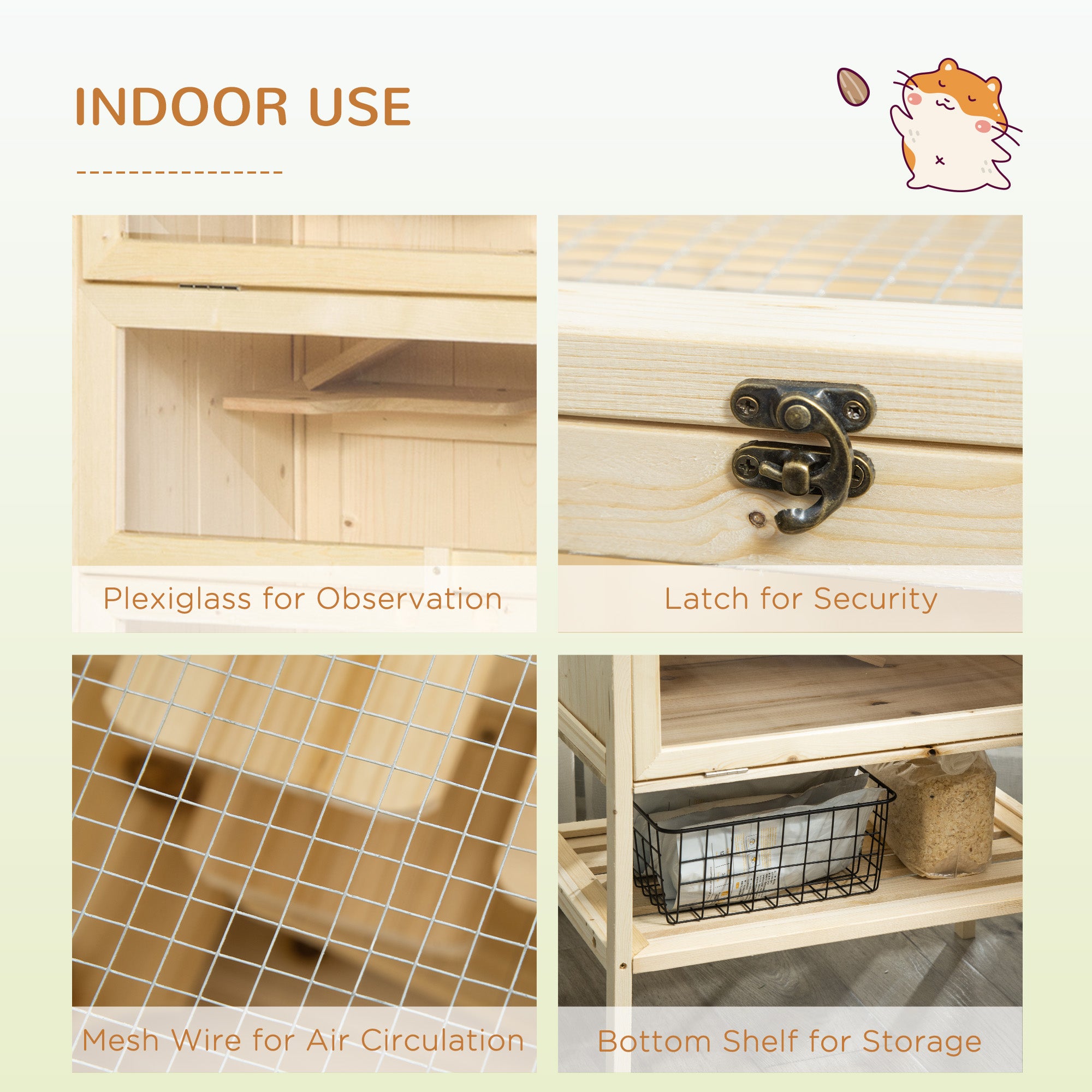 PawHut Fir Wood Hamster Cage Mouse Rats Small Animals Play House Exercise Activity Center, 47.25