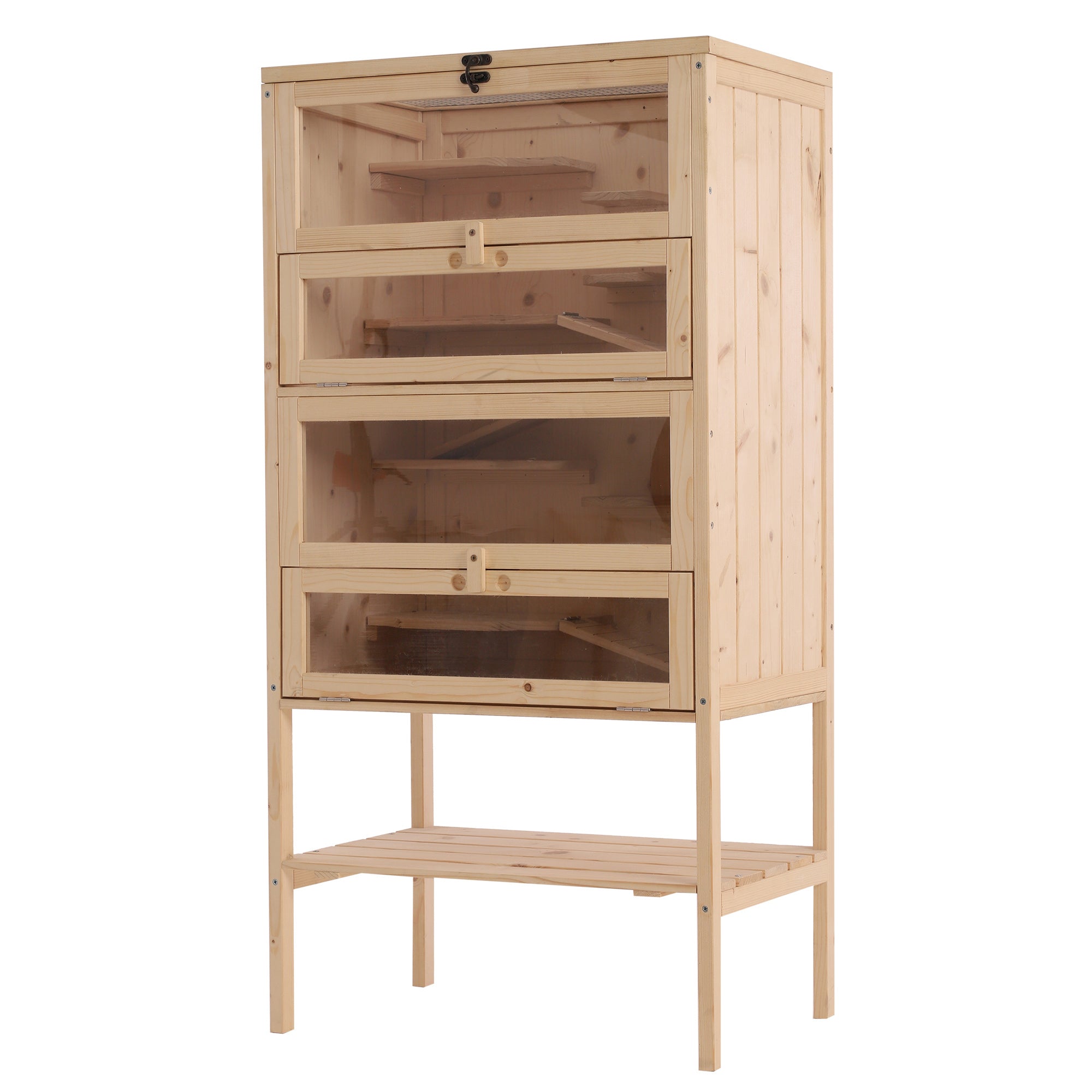 PawHut Wooden Large Hamster Cage, Gerbil Cage 4 Layers with Tall Bottom & Storage Shelf