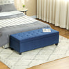 HOMCOM Large 50" Rectangular Storage Ottoman Bench, Tufted Upholstered Linen Fabric Wood Feet Entry Bench, Contemporary Home Decor Blue