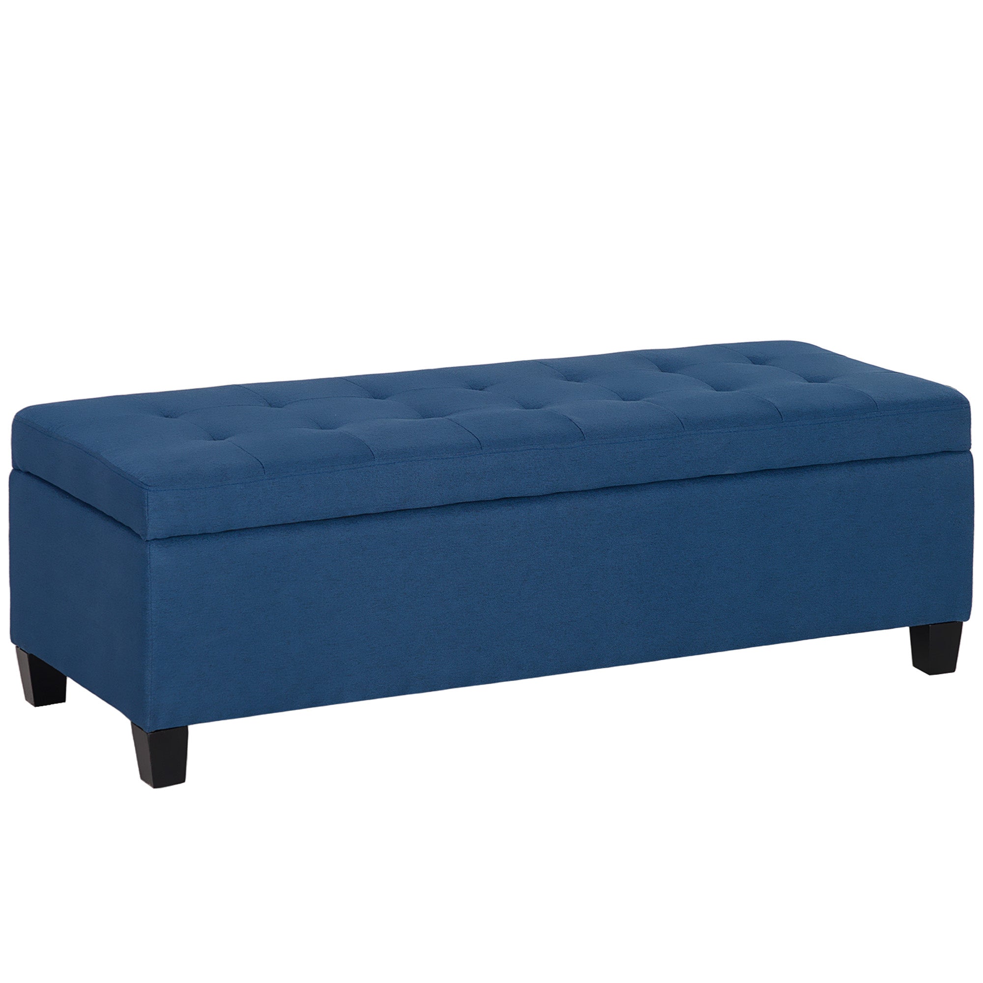 HOMCOM Large 50" Rectangular Storage Ottoman Bench, Tufted Upholstered Linen Fabric Wood Feet Entry Bench, Contemporary Home Decor Blue
