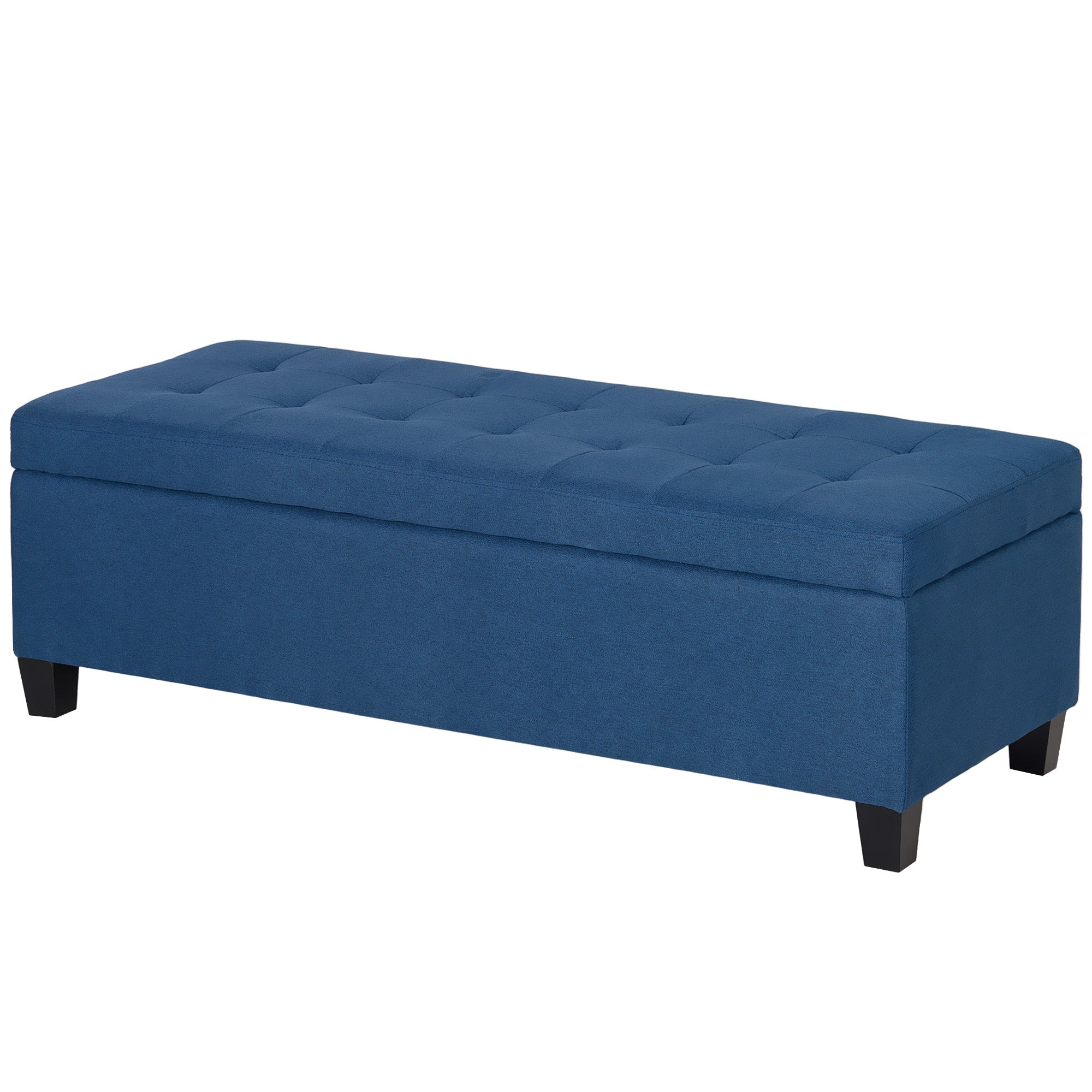 HOMCOM Large 50" Rectangular Storage Ottoman Bench, Tufted Upholstered Linen Fabric Wood Feet Entry Bench, Contemporary Home Decor Blue