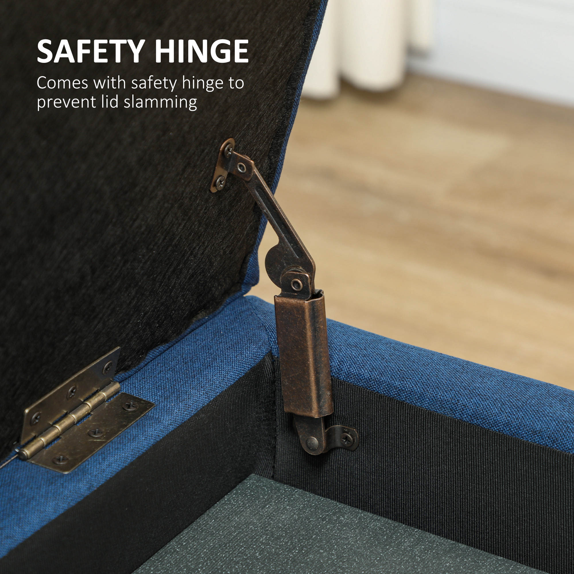 HOMCOM Large 50" Rectangular Storage Ottoman Bench, Tufted Upholstered Linen Fabric Wood Feet Entry Bench, Contemporary Home Decor Blue