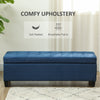 HOMCOM Large 50" Rectangular Storage Ottoman Bench, Tufted Upholstered Linen Fabric Wood Feet Entry Bench, Contemporary Home Decor Blue