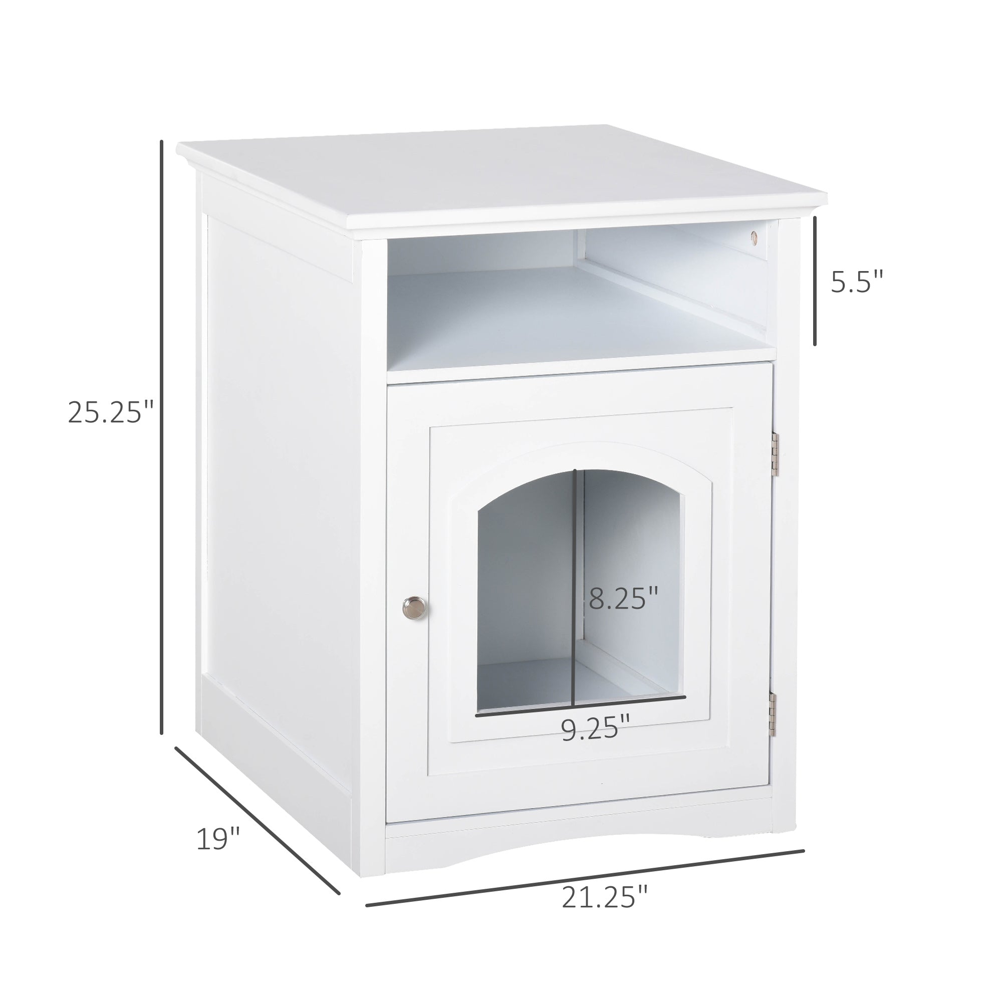 PawHut Wooden Cat Washroom Pet Litter Box Decorative Kitten House Nightstand End Table Indoor with Magnetic Door White