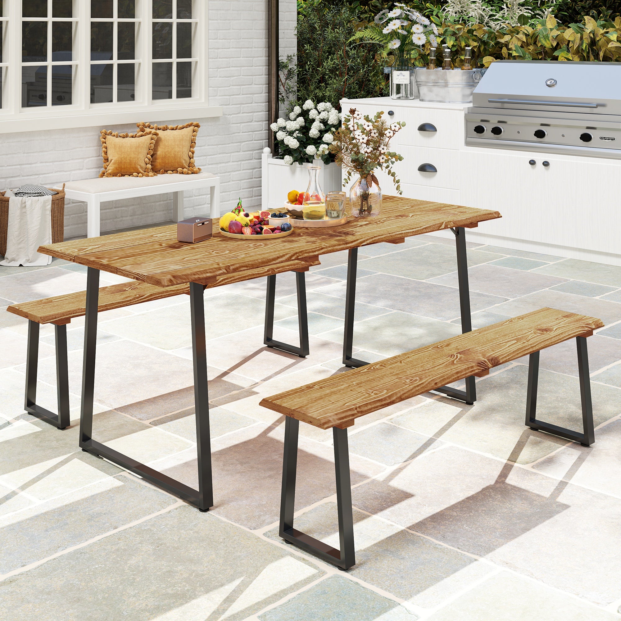 Outsunny Picnic Table and Bench Set for 6 Persons, 70