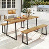 Outsunny Picnic Table and Bench Set for 6 Persons, 70" Wood Outdoor Dining Table Bench Set with 2" Umbrella Hole, Slatted Top & Steel Frame, for Party, BBQ, Patio, Lawn, Brown