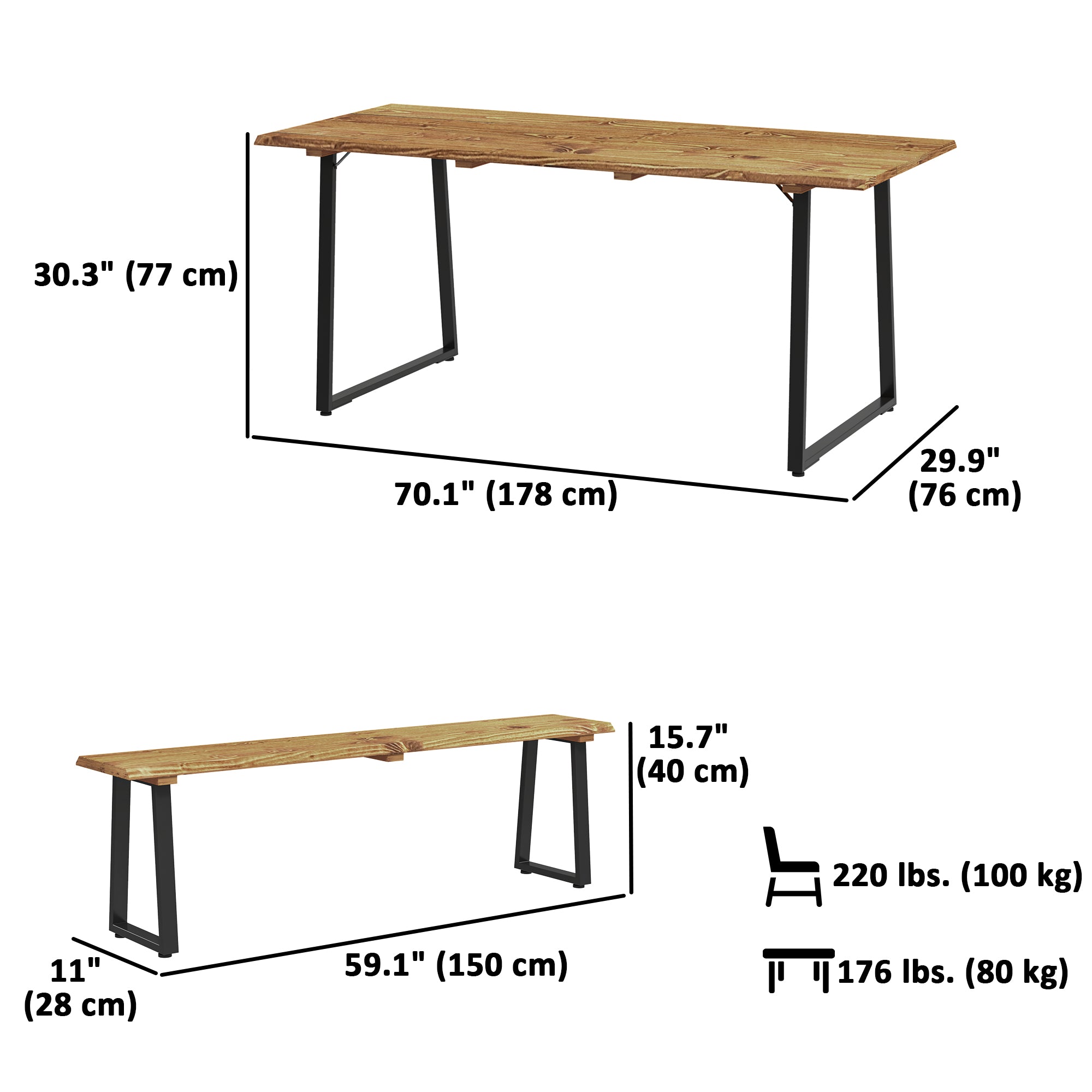 Outsunny Picnic Table and Bench Set for 6 Persons, 70