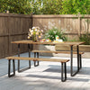 Outsunny Picnic Table and Bench Set for 6 Persons, 70" Wood Outdoor Dining Table Bench Set with 2" Umbrella Hole, Slatted Top & Steel Frame, for Party, BBQ, Patio, Lawn, Brown
