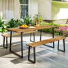 Outsunny Picnic Table and Bench Set for 6 Persons, 70" Wood Outdoor Dining Table Bench Set with 2" Umbrella Hole, Slatted Top & Steel Frame, for Party, BBQ, Patio, Lawn, Brown