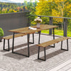 Outsunny Picnic Table and Bench Set for 6 Persons, 70" Wood Outdoor Dining Table Bench Set with 2" Umbrella Hole, Slatted Top & Steel Frame, for Party, BBQ, Patio, Lawn, Brown