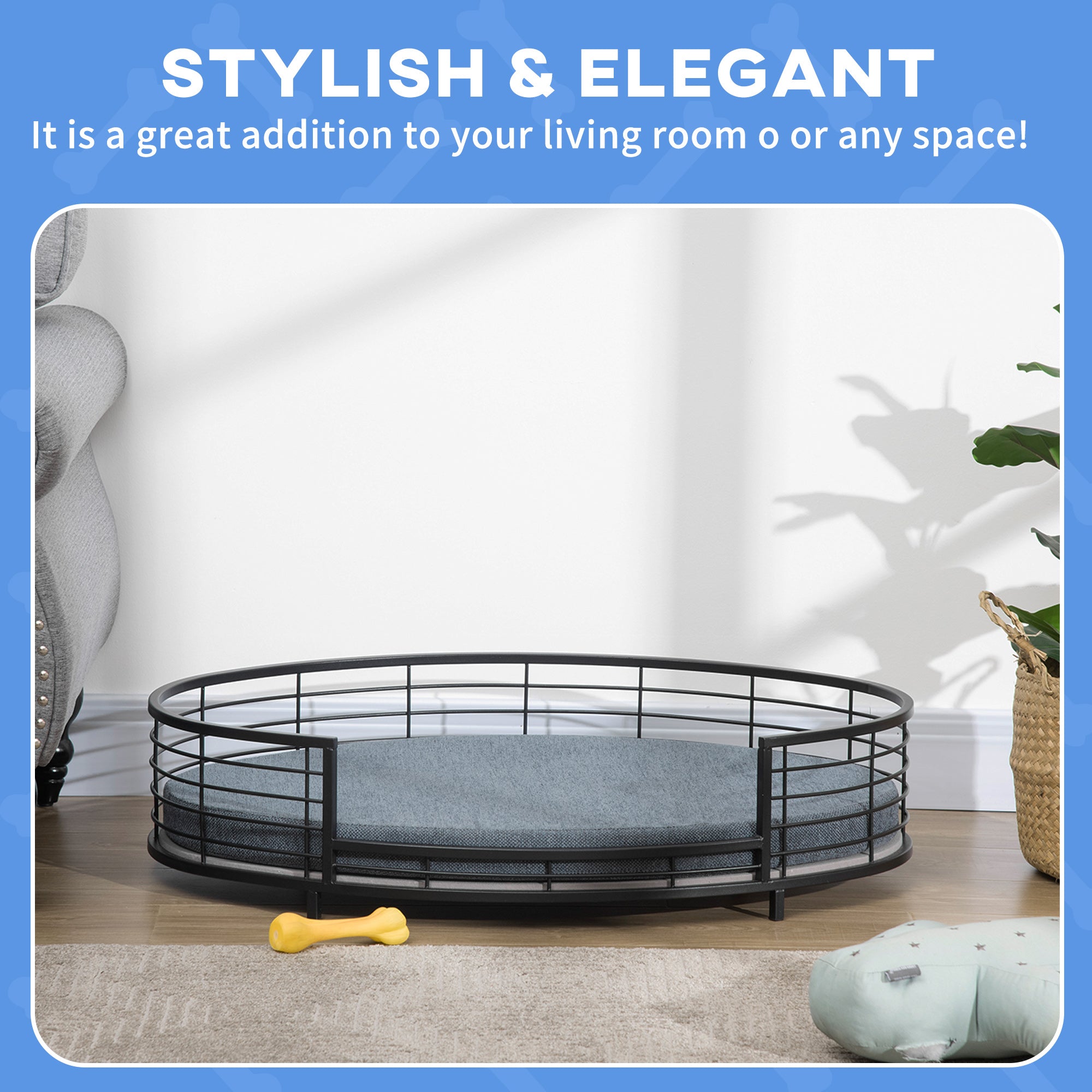 PawHut Raised Pet Bed Modern Dog Cat Sofa with Soft Cushion, Removable Cover, for Small and Medium Dogs - Black