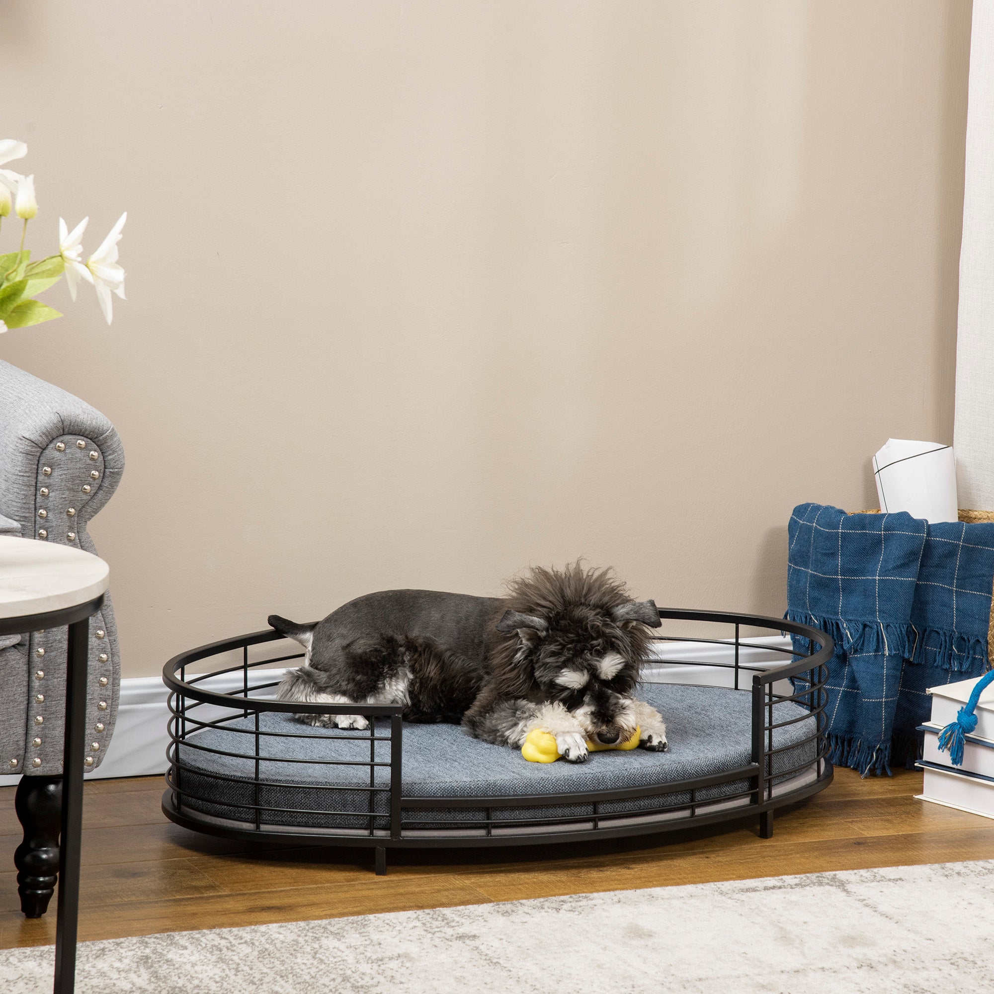 PawHut Raised Pet Bed Modern Dog Cat Sofa with Soft Cushion, Removable Cover, for Small and Medium Dogs - Black