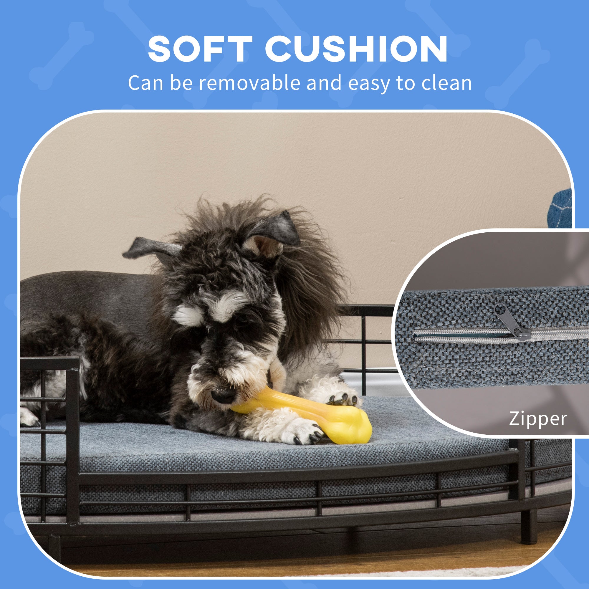 PawHut Raised Pet Bed Modern Dog Cat Sofa with Soft Cushion, Removable Cover, for Small and Medium Dogs - Black
