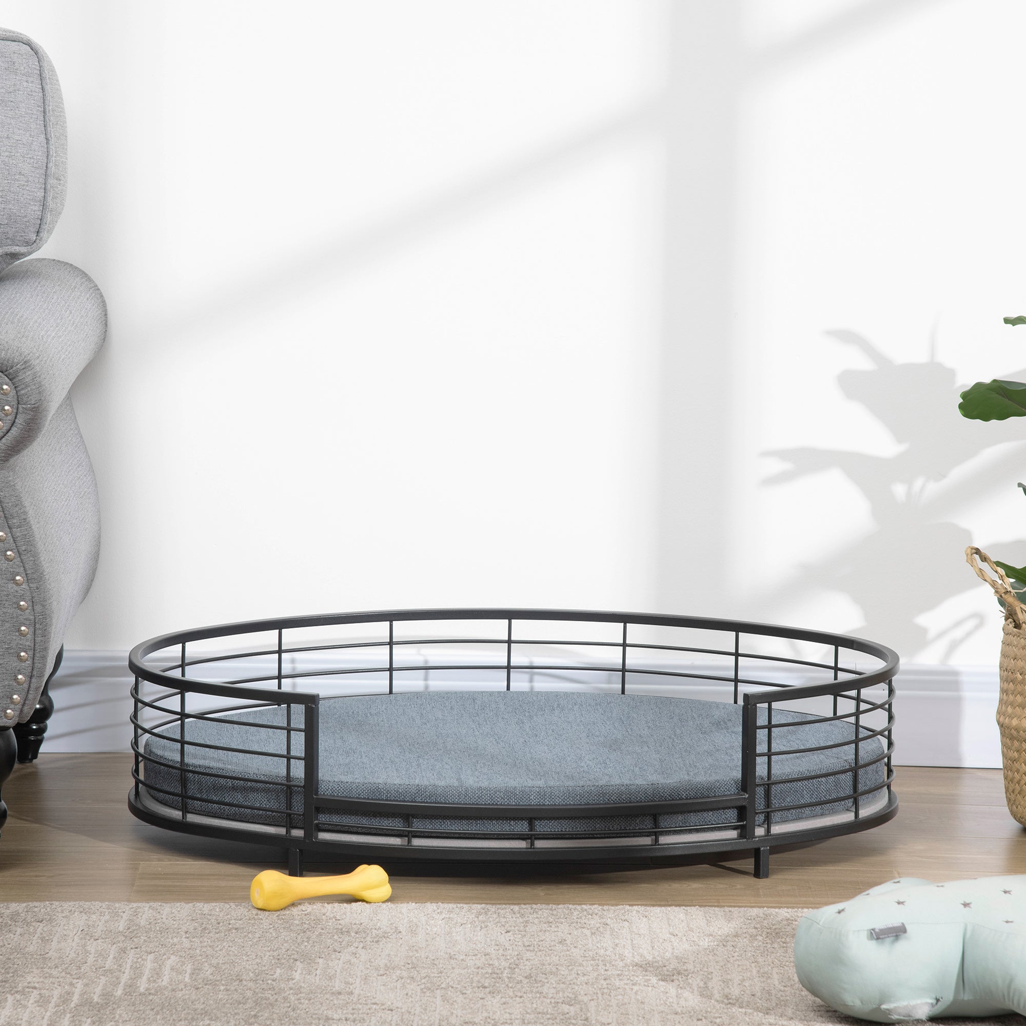 PawHut Raised Pet Bed Modern Dog Cat Sofa with Soft Cushion, Removable Cover, for Small and Medium Dogs - Black