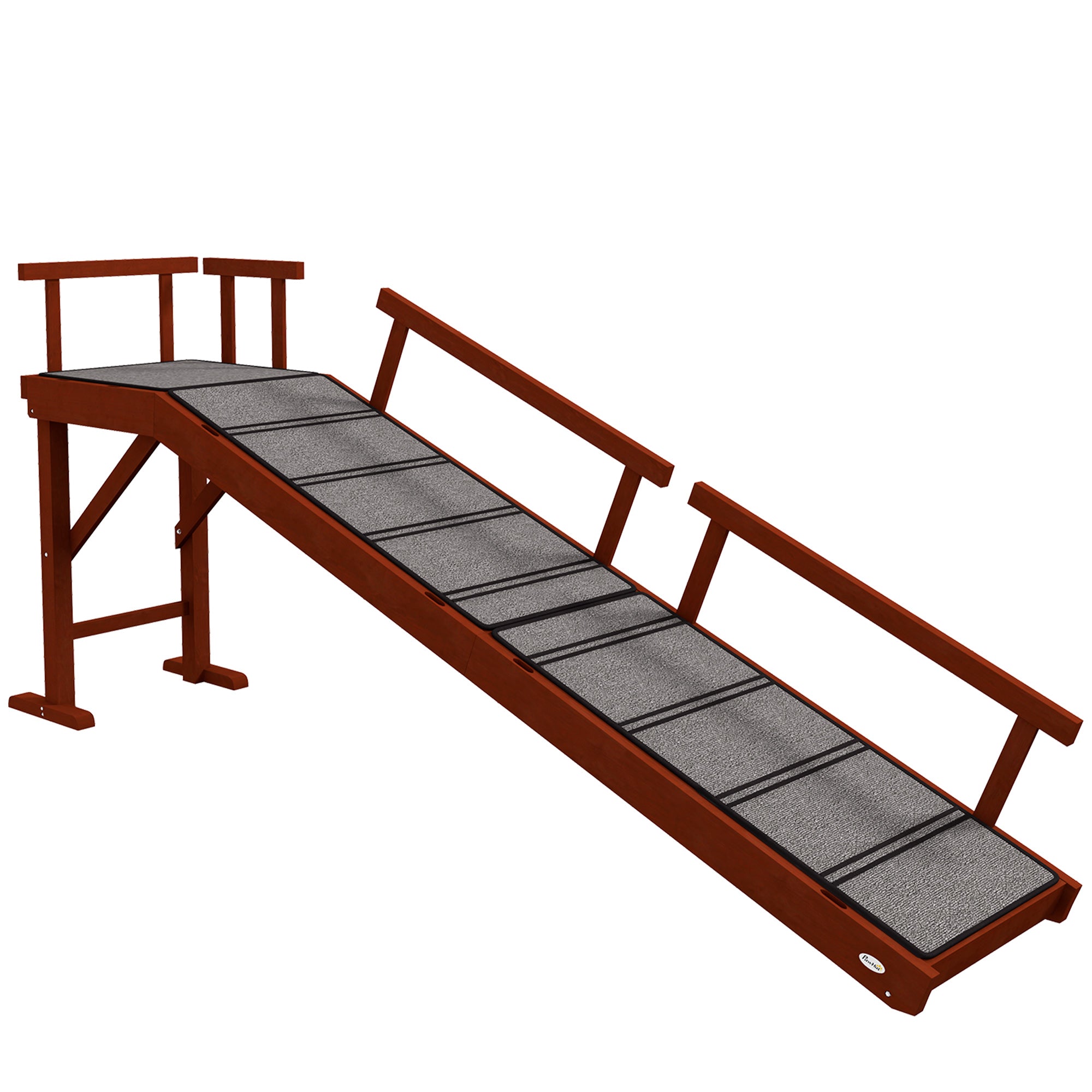 PawHut Wooden Dog Ramp for Large Dogs, 73" Long Pet Ramp with Non-slip Rug, Removable Guardrails, Dog Stairs for Couch, Bed, Brown