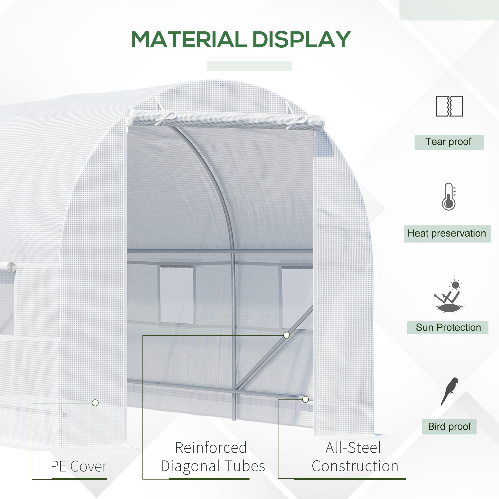 Outsunny 14.6 x 6.6 x 6.6ft Walk-in Tunnel Greenhouse Portable Garden Plant Growing Warm House with Door and Ventilation Window White