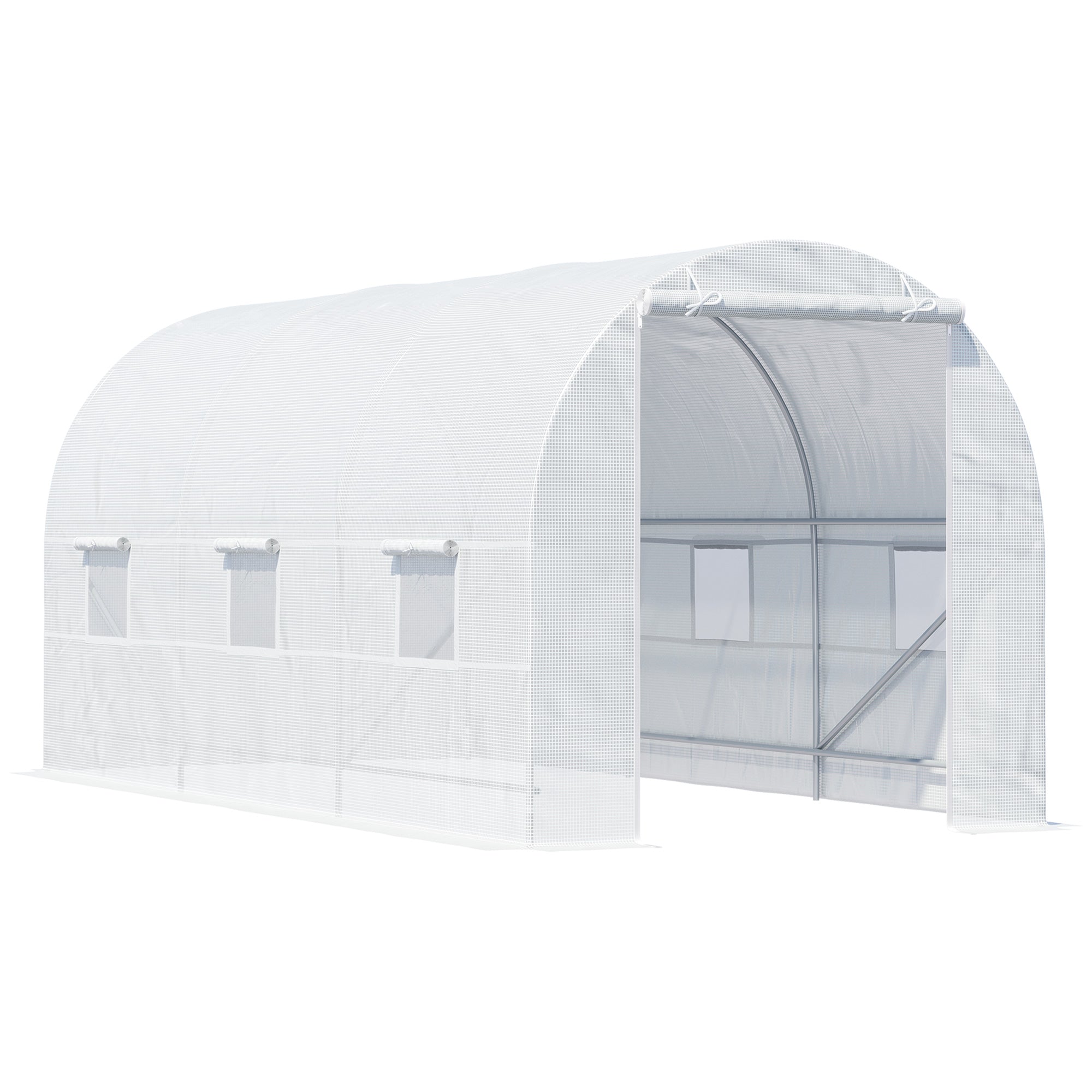 Outsunny 14.6 x 6.6 x 6.6ft Walk-in Tunnel Greenhouse Portable Garden Plant Growing Warm House with Door and Ventilation Window White