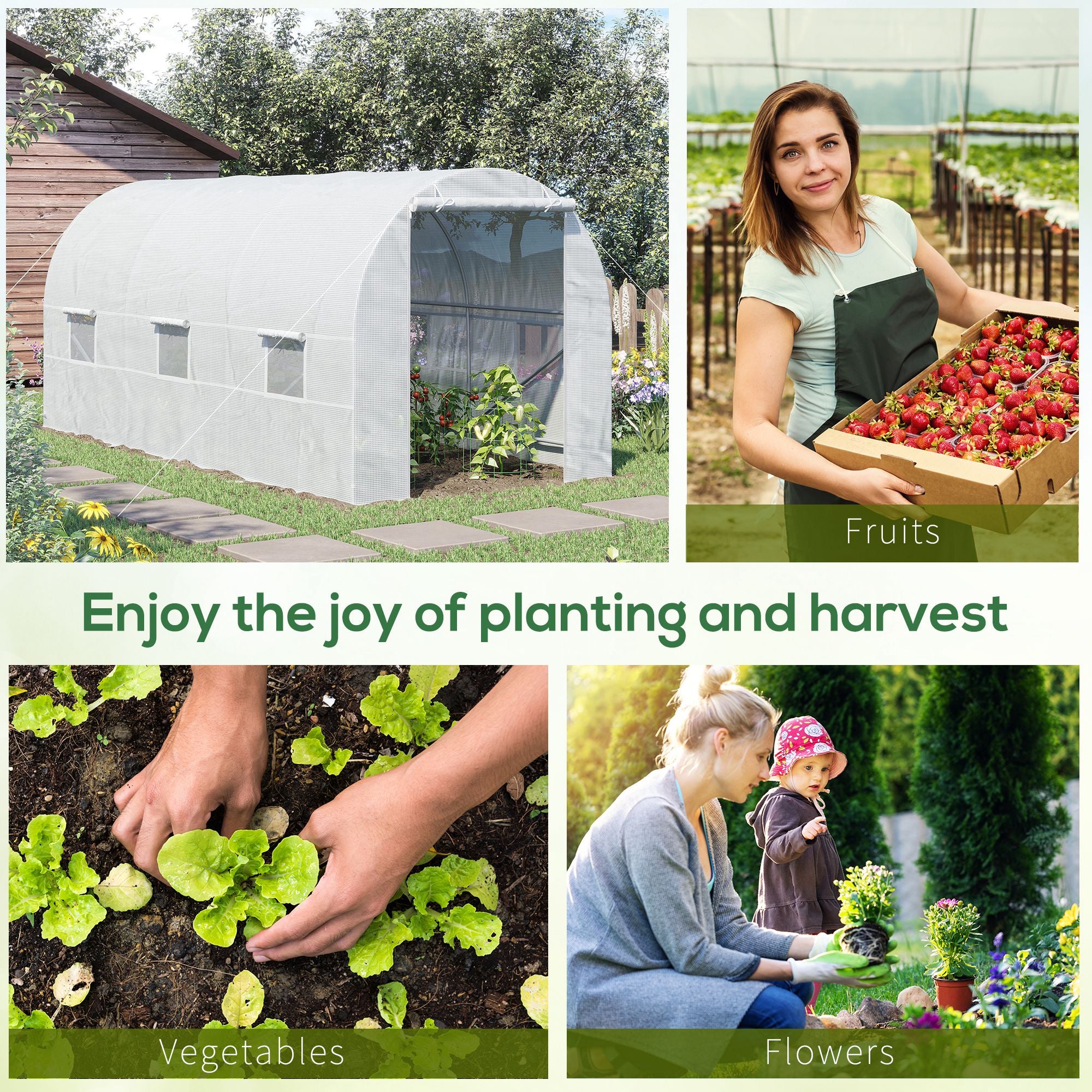 Outsunny 14.6 x 6.6 x 6.6ft Walk-in Tunnel Greenhouse Portable Garden Plant Growing Warm House with Door and Ventilation Window White