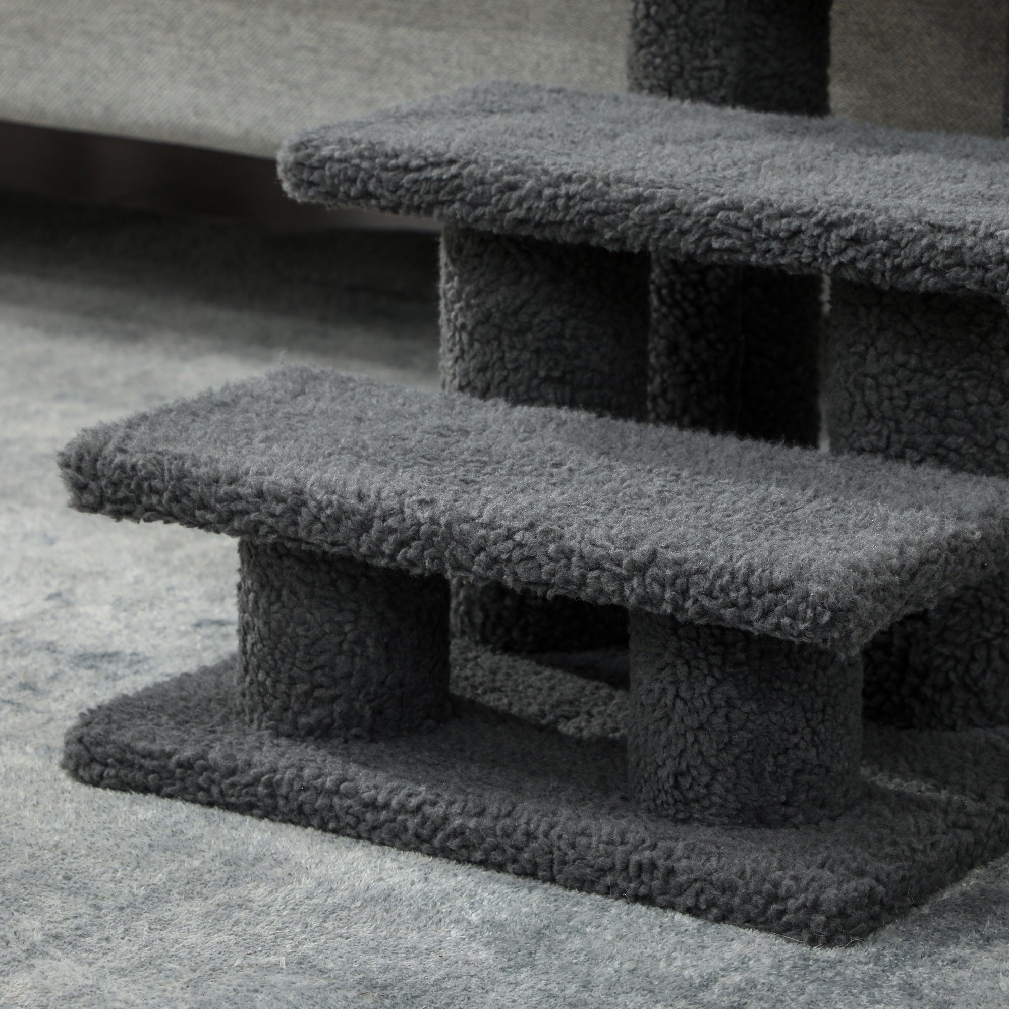 PawHut 3-Step Multi-Level Carpeted Cat Scratching Post Pet Stairs, Dark Grey