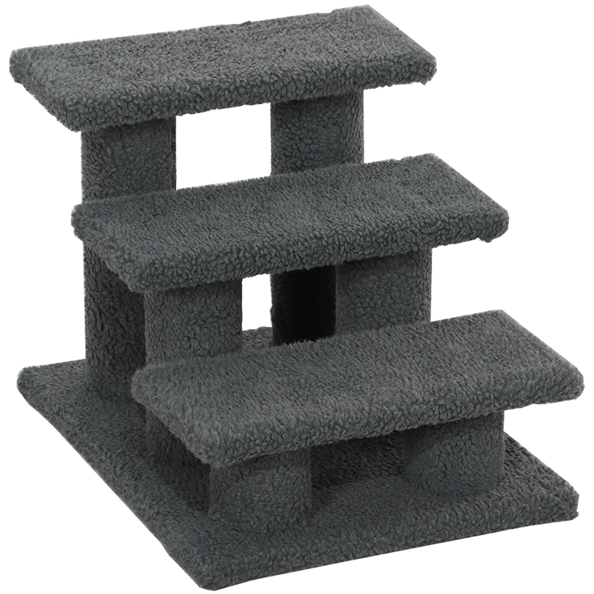 PawHut 3-Step Multi-Level Carpeted Cat Scratching Post Pet Stairs, Dark Grey