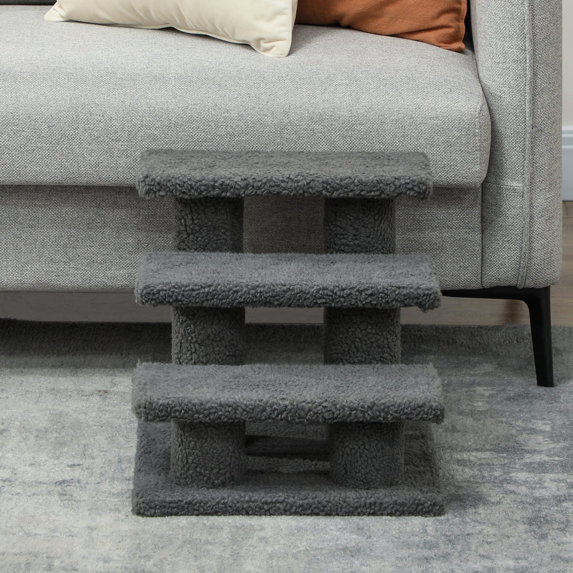 PawHut 3-Step Multi-Level Carpeted Cat Scratching Post Pet Stairs, Dark Grey