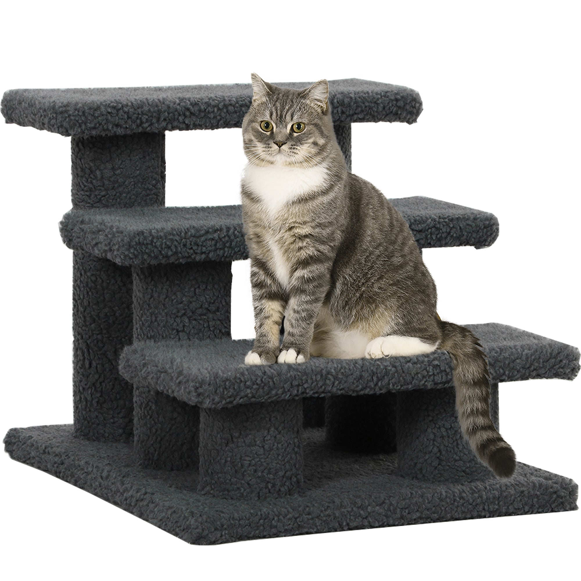 PawHut 3-Step Multi-Level Carpeted Cat Scratching Post Pet Stairs, Dark Grey