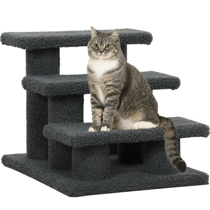 PawHut 3-Step Multi-Level Carpeted Cat Scratching Post Pet Stairs, Dark Grey