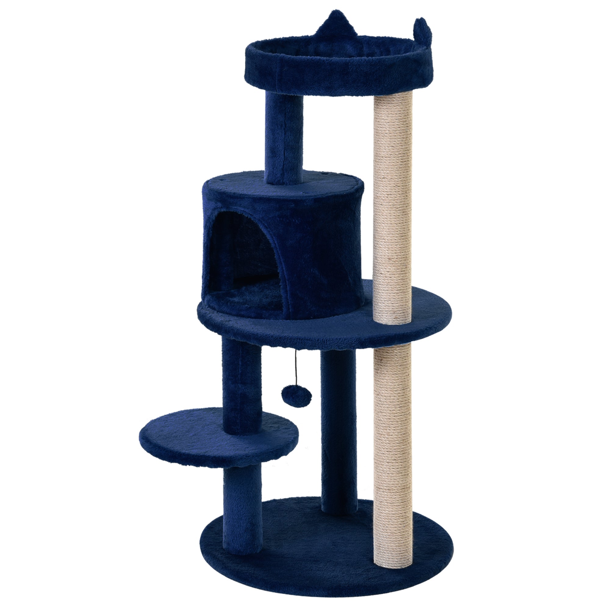 PawHut 104 cm Cat Tree, Cat Condo Tree Tower, Cat Activity Centre with Scratching Posts, Plush Perches, Hanging Ball - Blue