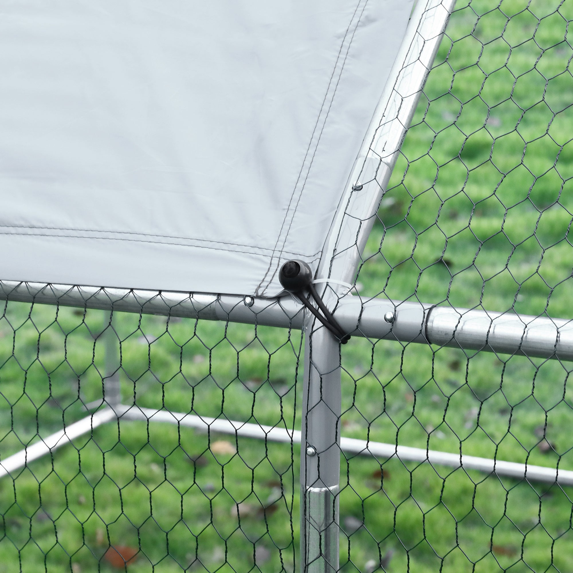 PawHut 9.2' x 18.7' Metal Chicken Coop, Galvanized Walk-in Hen House, Poultry Cage Outdoor Backyard with Waterproof UV-Protection Cover for Rabbits, Ducks