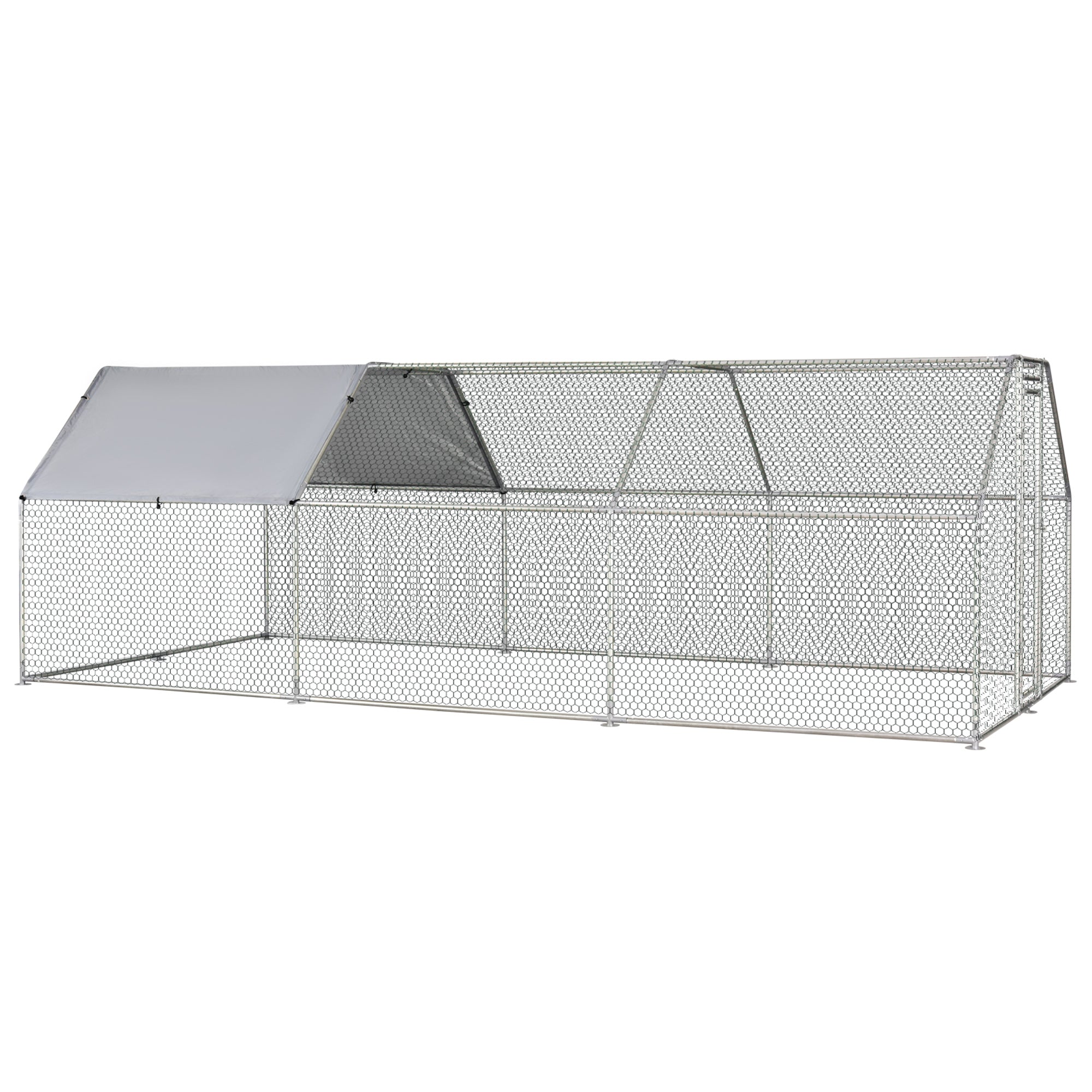 PawHut 9.2' x 18.7' Metal Chicken Coop, Galvanized Walk-in Hen House, Poultry Cage Outdoor Backyard with Waterproof UV-Protection Cover for Rabbits, Ducks