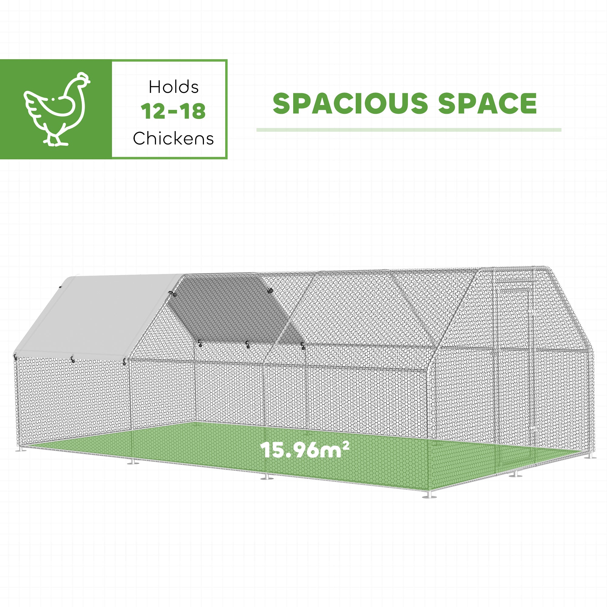 PawHut 9.2' x 18.7' Metal Chicken Coop, Galvanized Walk-in Hen House, Poultry Cage Outdoor Backyard with Waterproof UV-Protection Cover for Rabbits, Ducks
