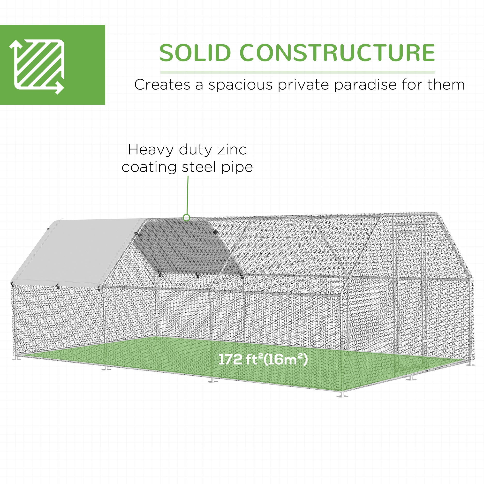 PawHut 9.2' x 18.7' Metal Chicken Coop, Galvanized Walk-in Hen House, Poultry Cage Outdoor Backyard with Waterproof UV-Protection Cover for Rabbits, Ducks