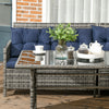 Outsunny 6 Pieces Patio Dining Set Wicker Outdoor Furniture Set Garden Rattan Sofa Set Outdoor Sectional Couch with Cushions, Dining Table and Ottomans, Sky Blue