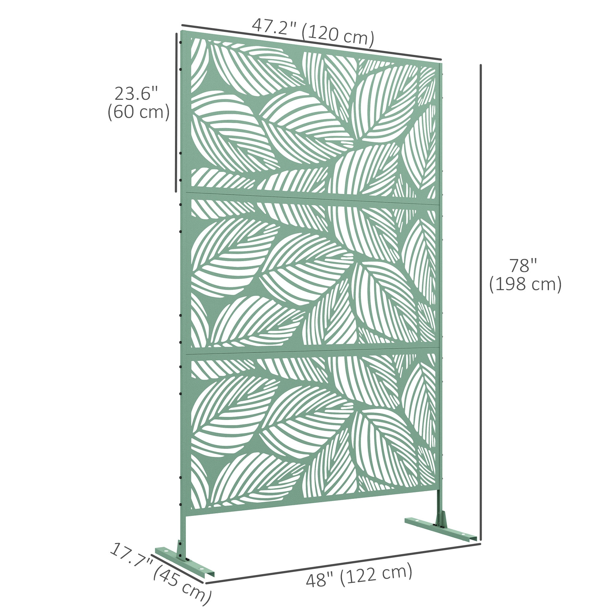 Outsunny Metal Outdoor Privacy Screen, Decorative Outdoor Divider with Stand and Expansion Screws, Freestanding Privacy Panel for Garden, Backyard, Deck, Leaf Style, Light Green