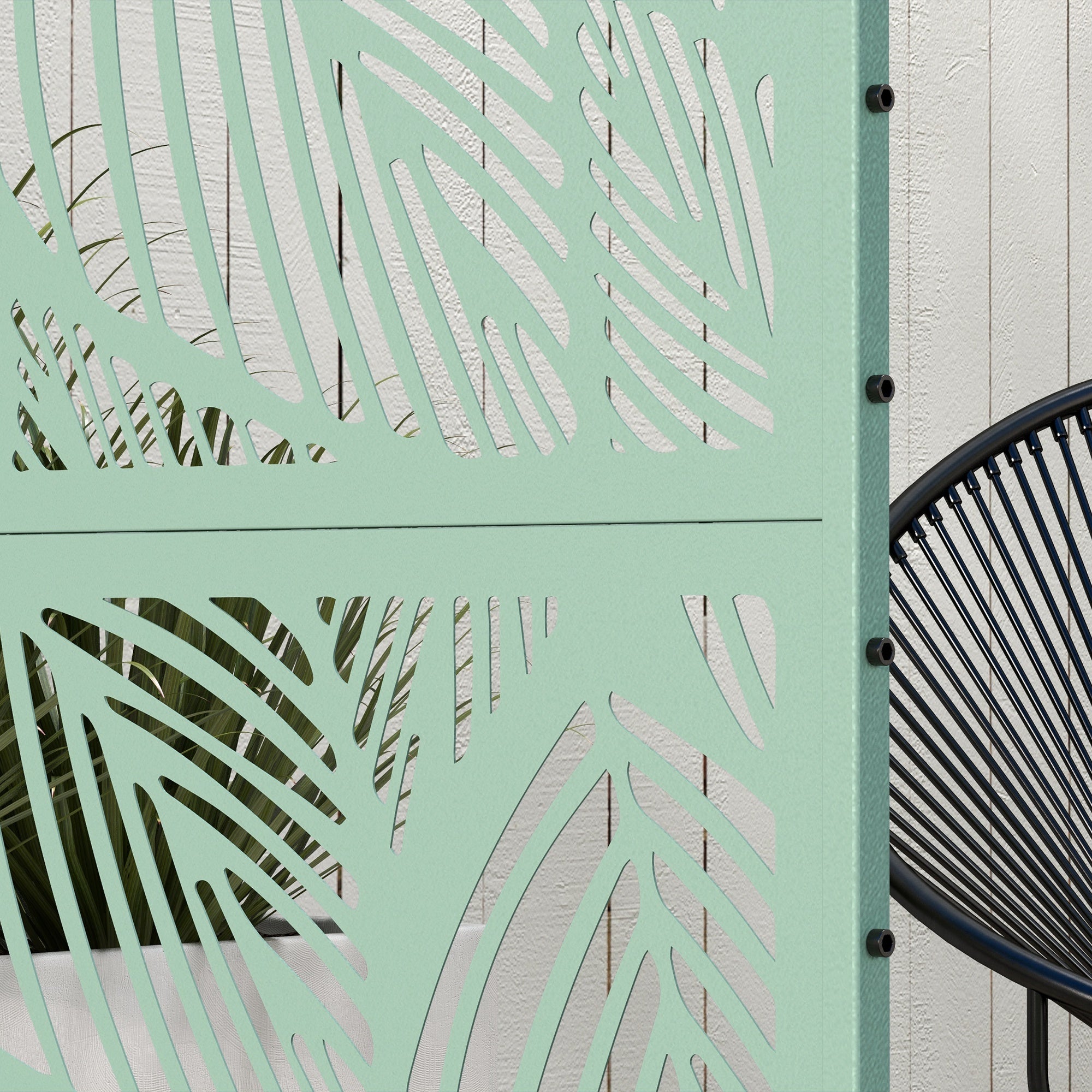 Outsunny Metal Outdoor Privacy Screen, Decorative Outdoor Divider with Stand and Expansion Screws, Freestanding Privacy Panel for Garden, Backyard, Deck, Leaf Style, Light Green