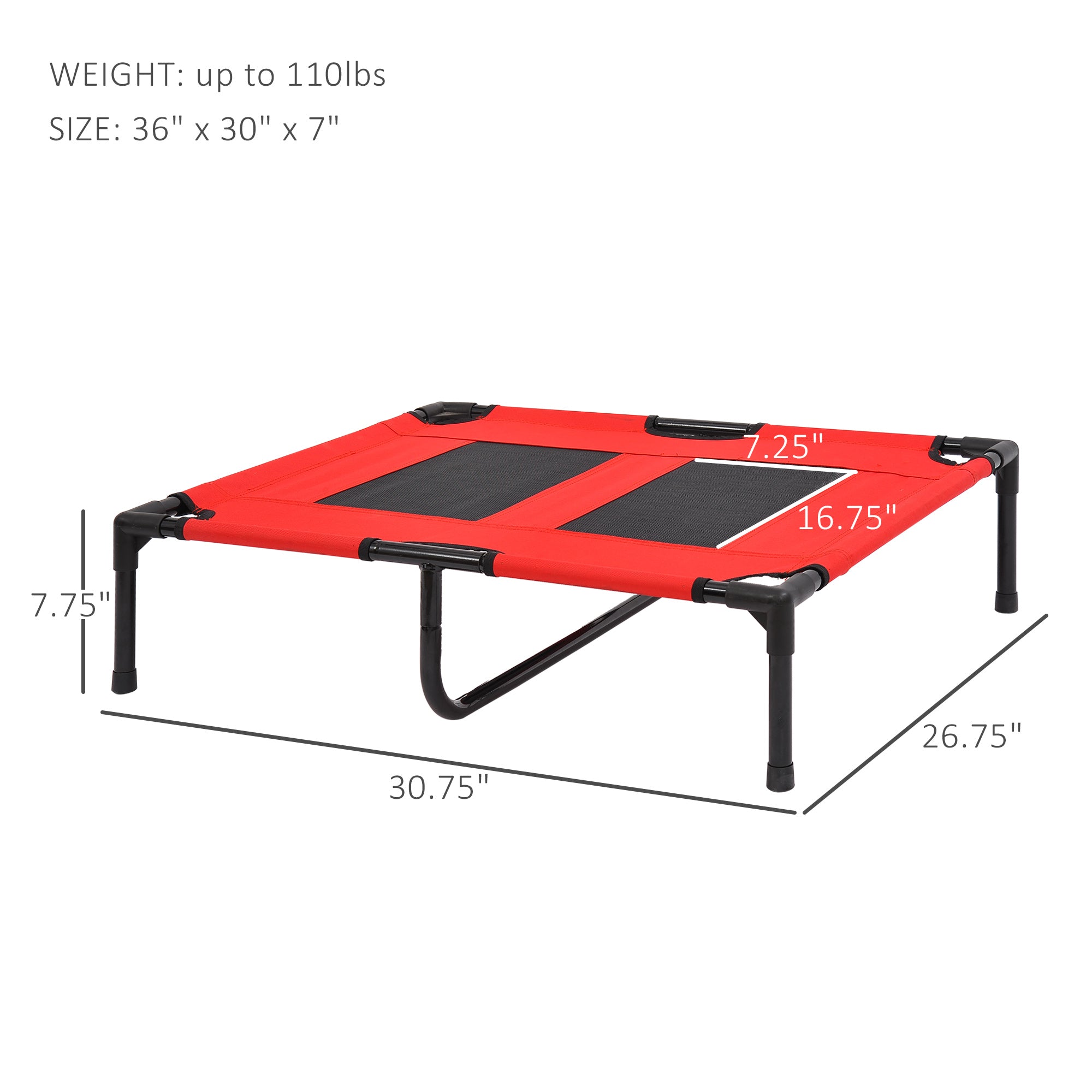 PawHut Elevated Dog Bed, Raised Dog Cot for M Sized Dogs, Indoor & Outdoor, 30" x 24" x 7", Red