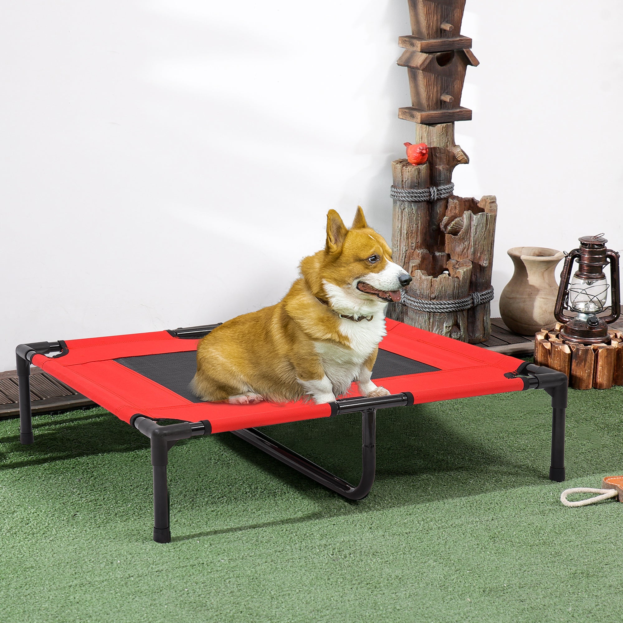 PawHut Elevated Dog Bed, Raised Dog Cot for M Sized Dogs, Indoor & Outdoor, 30" x 24" x 7", Red