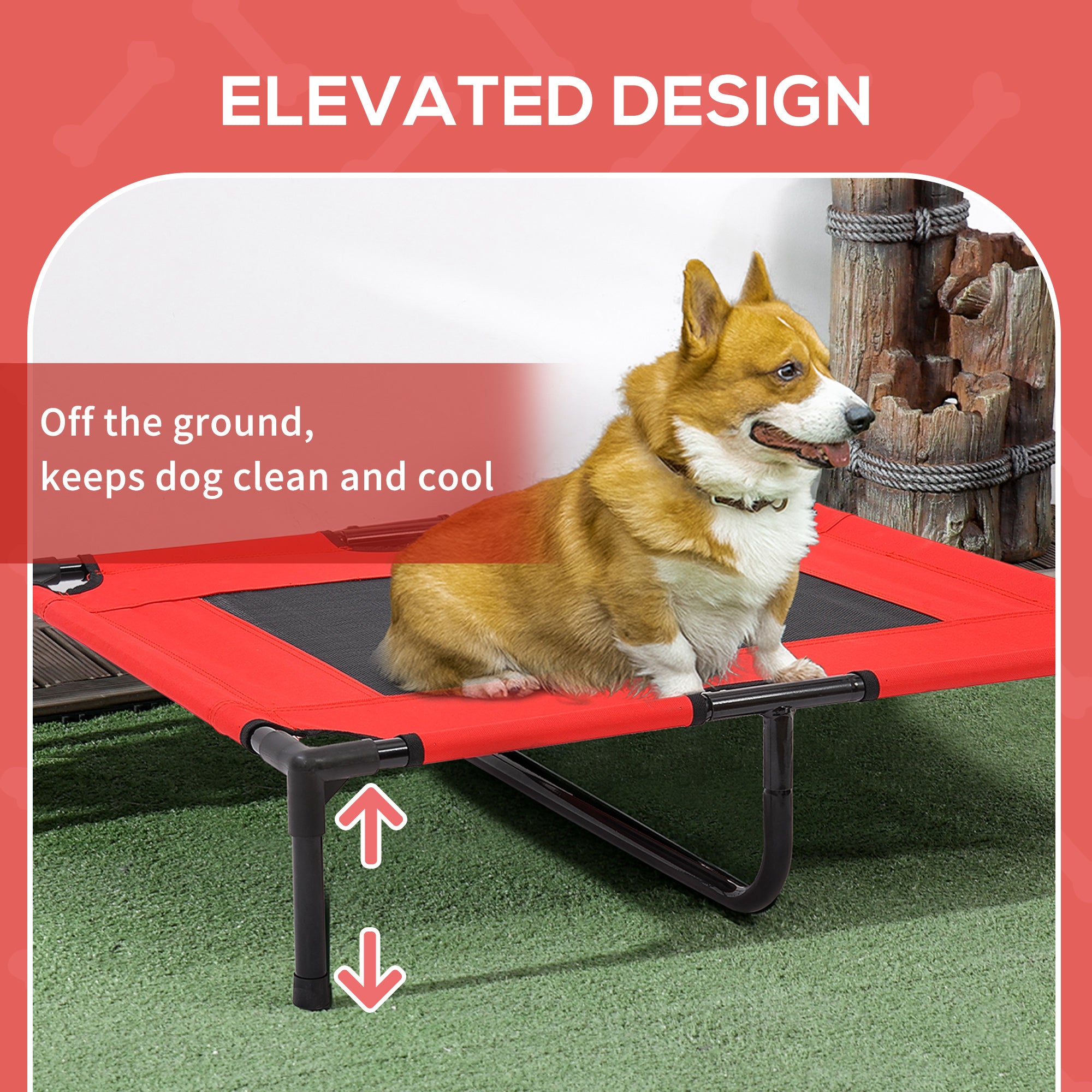 PawHut Elevated Dog Bed, Raised Dog Cot for M Sized Dogs, Indoor & Outdoor, 30" x 24" x 7", Red