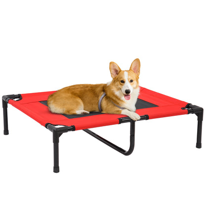 PawHut 31" x 27" Elevated Dog Cot Cooling Summer Pet Bed Frame With Mesh Ventilation - Red