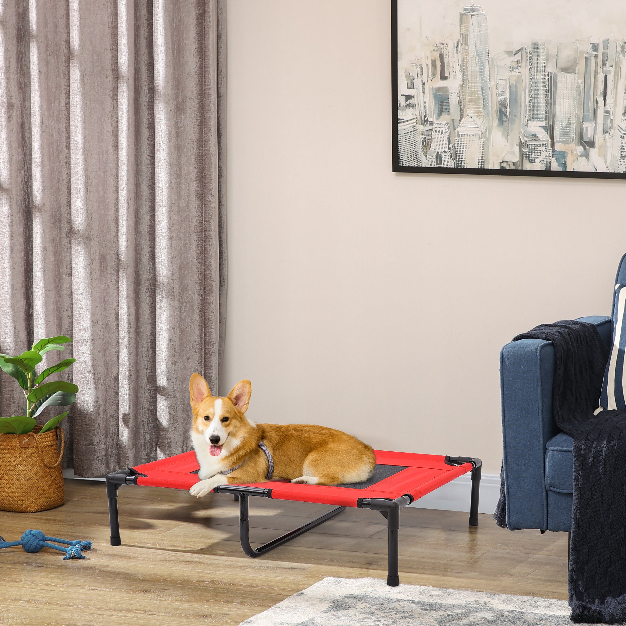 PawHut 31" x 27" Elevated Dog Cot Cooling Summer Pet Bed Frame With Mesh Ventilation - Red