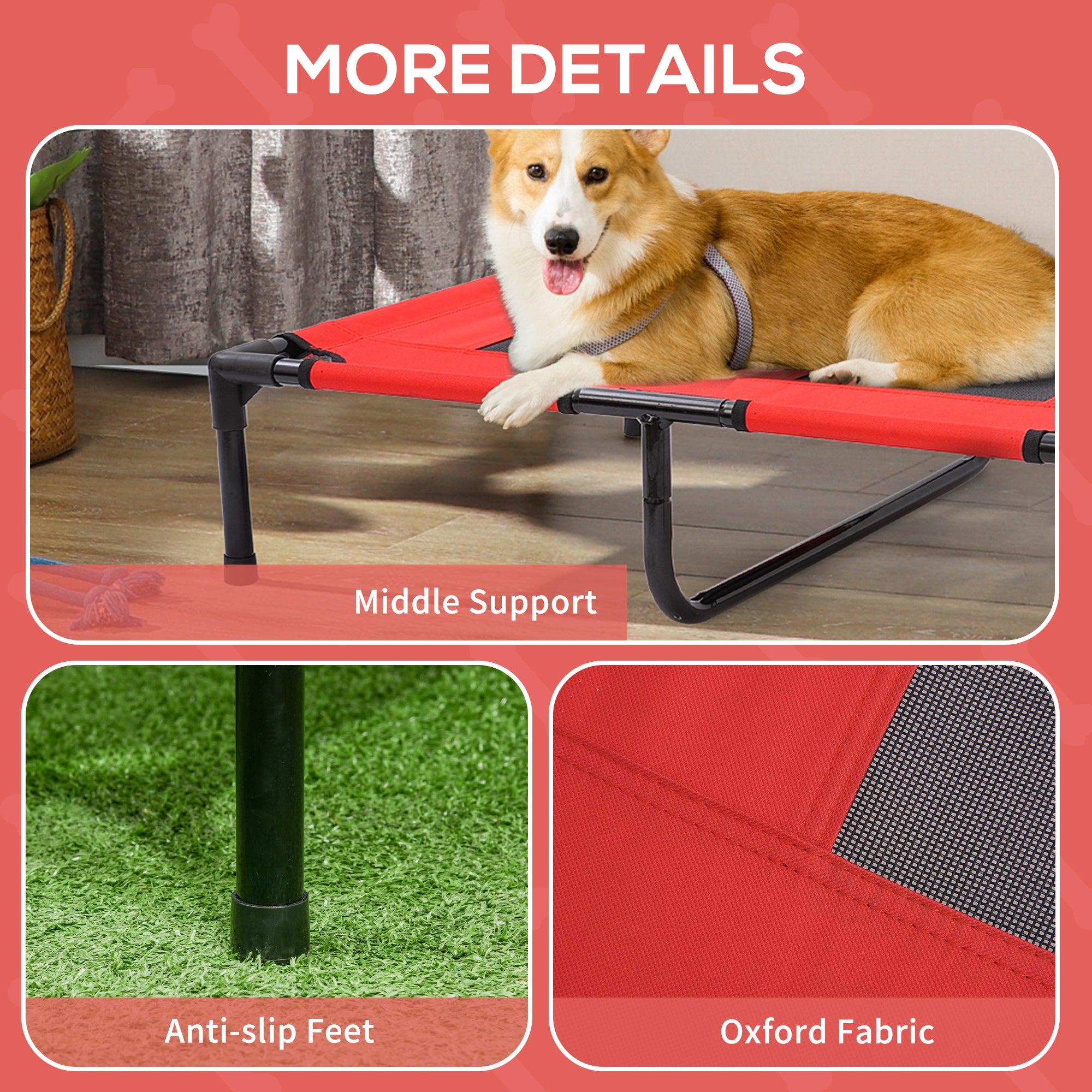 PawHut Elevated Dog Bed, Raised Dog Cot for M Sized Dogs, Indoor & Outdoor, 30" x 24" x 7", Red